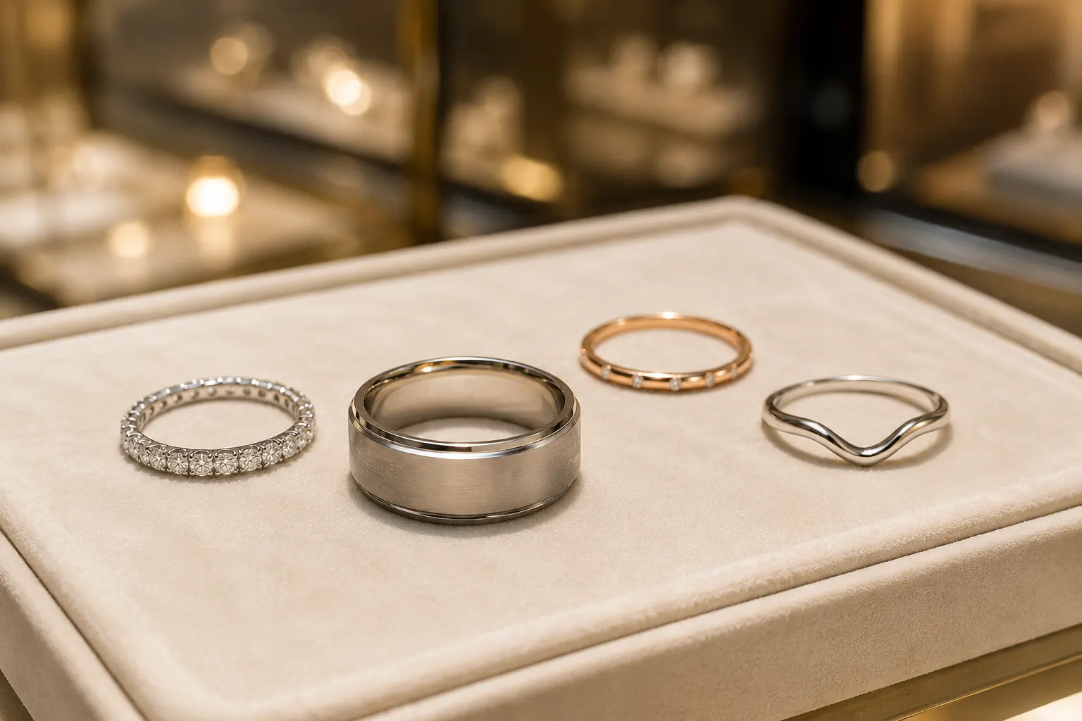 Couple's hands wearing wedding bands at ATL Luxury Jewelry Atlanta
