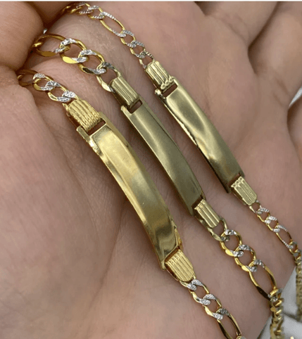 Solid 14K Two-tone Gold Figaro Bracelet, 4mm Wide, Made To Order.