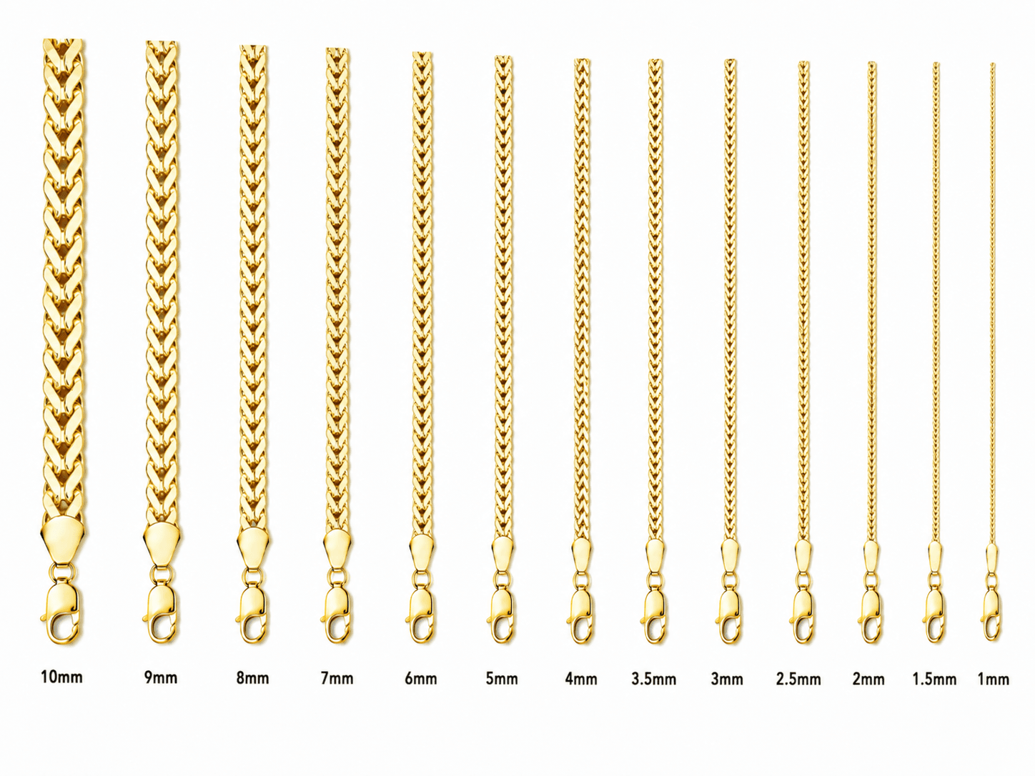 Hollow 14K Yellow Gold Franco Chain, 2mm Wide, Made To Order.