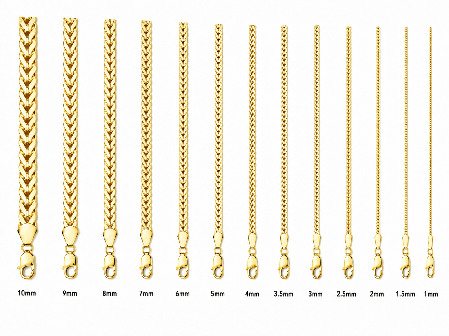Hollow 14K Yellow Gold Franco Chain, 2mm Wide, Made To Order.