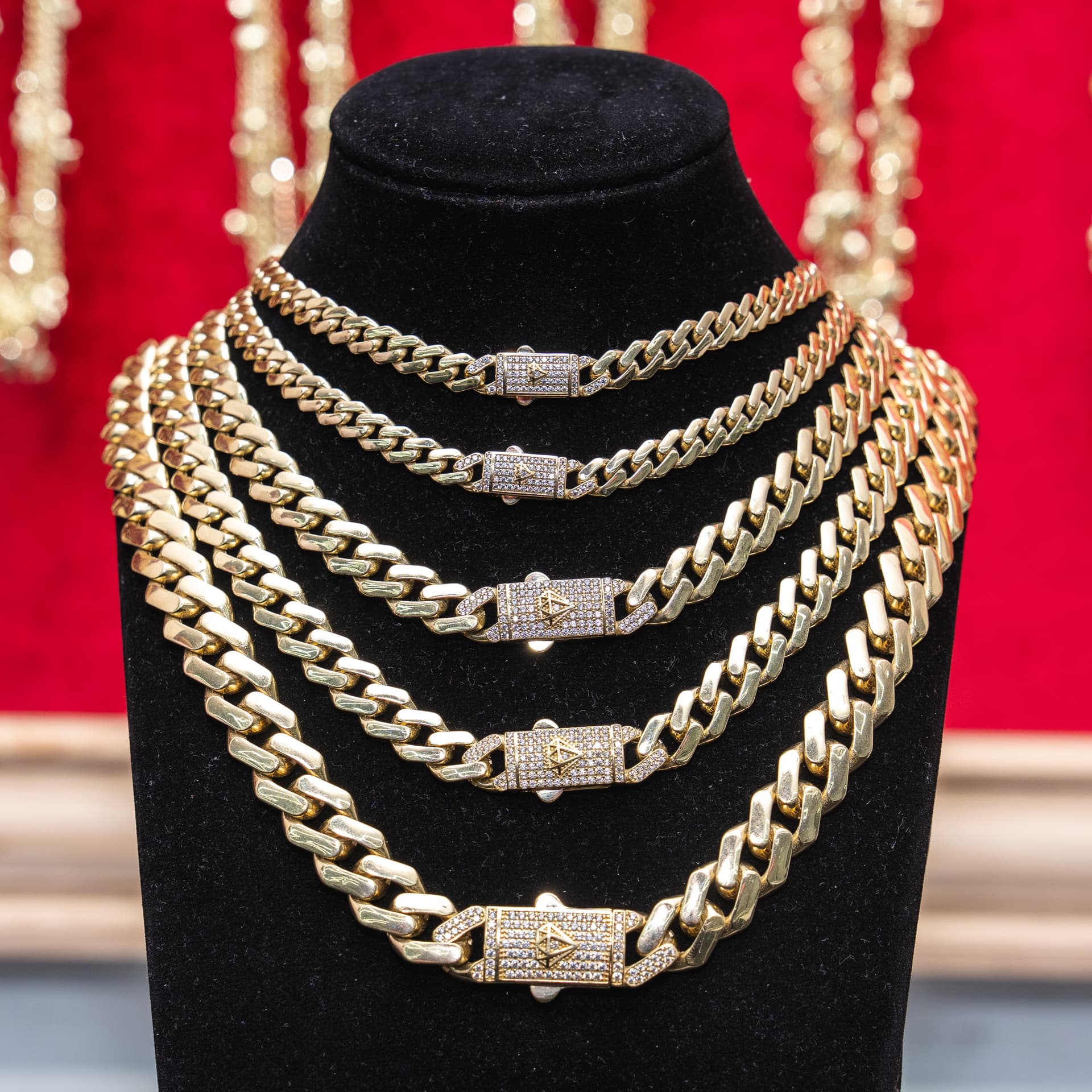 Hollow 14K Yellow Gold Miami Cuban Chain, 12mm Wide, Set with Cubic Zirconia (CZ), Made To Order.