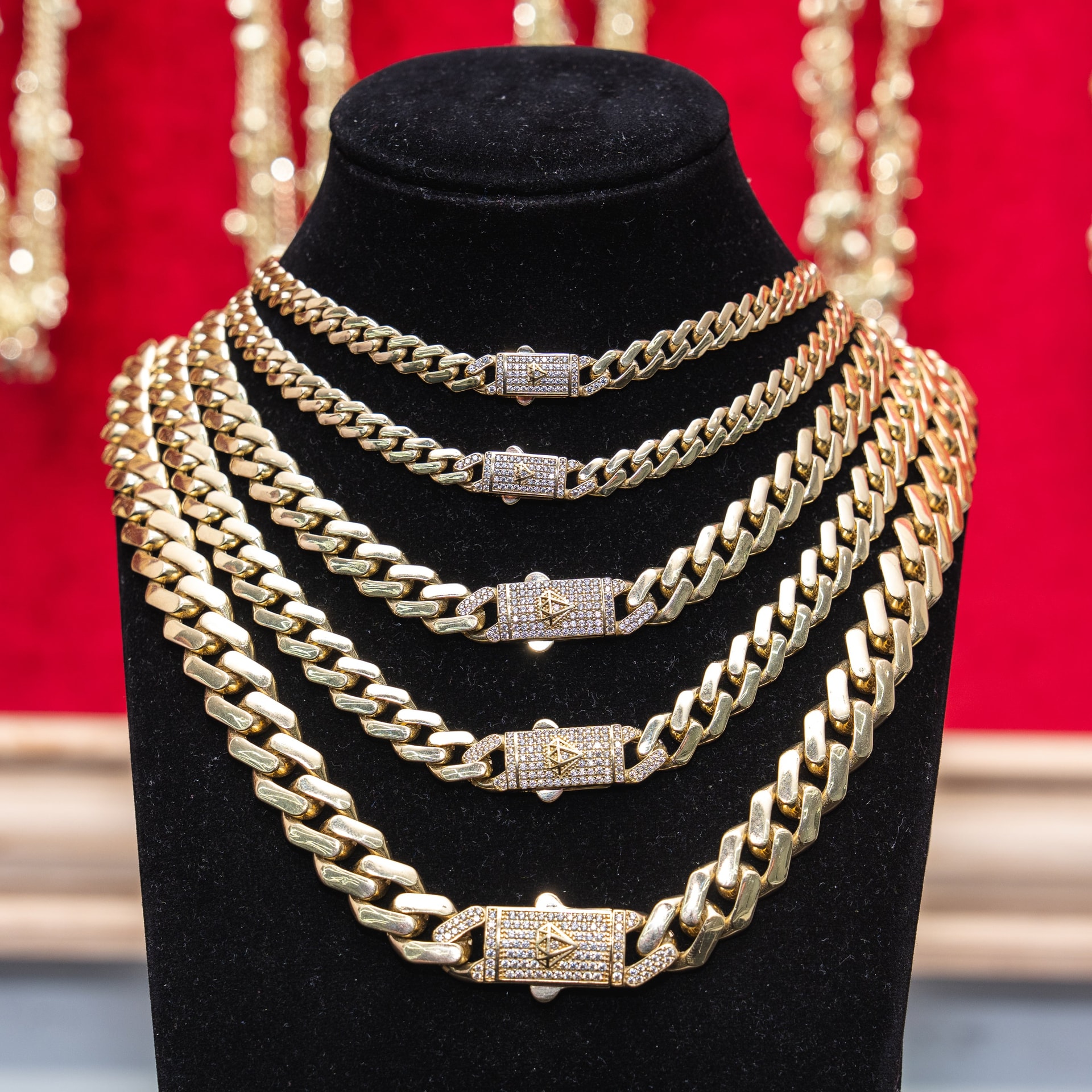 Hollow 14K Yellow Gold Miami Cuban Chain, 7mm Wide, Set with Cubic Zirconia (CZ), Made To Order.