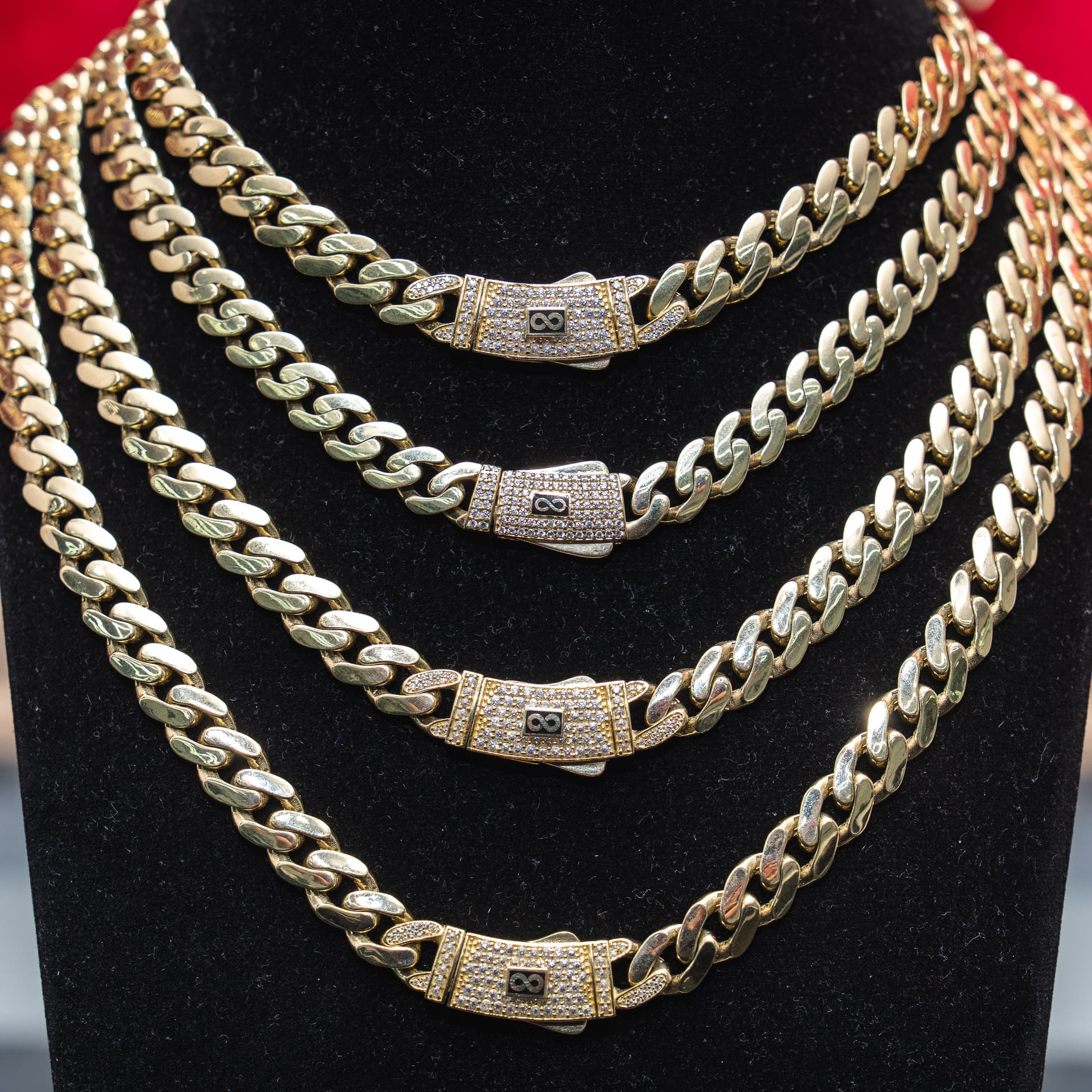 Hollow 14K Yellow Gold Miami Cuban Chain, 8.5mm Wide, Set with Cubic Zirconia (CZ), Made To Order.