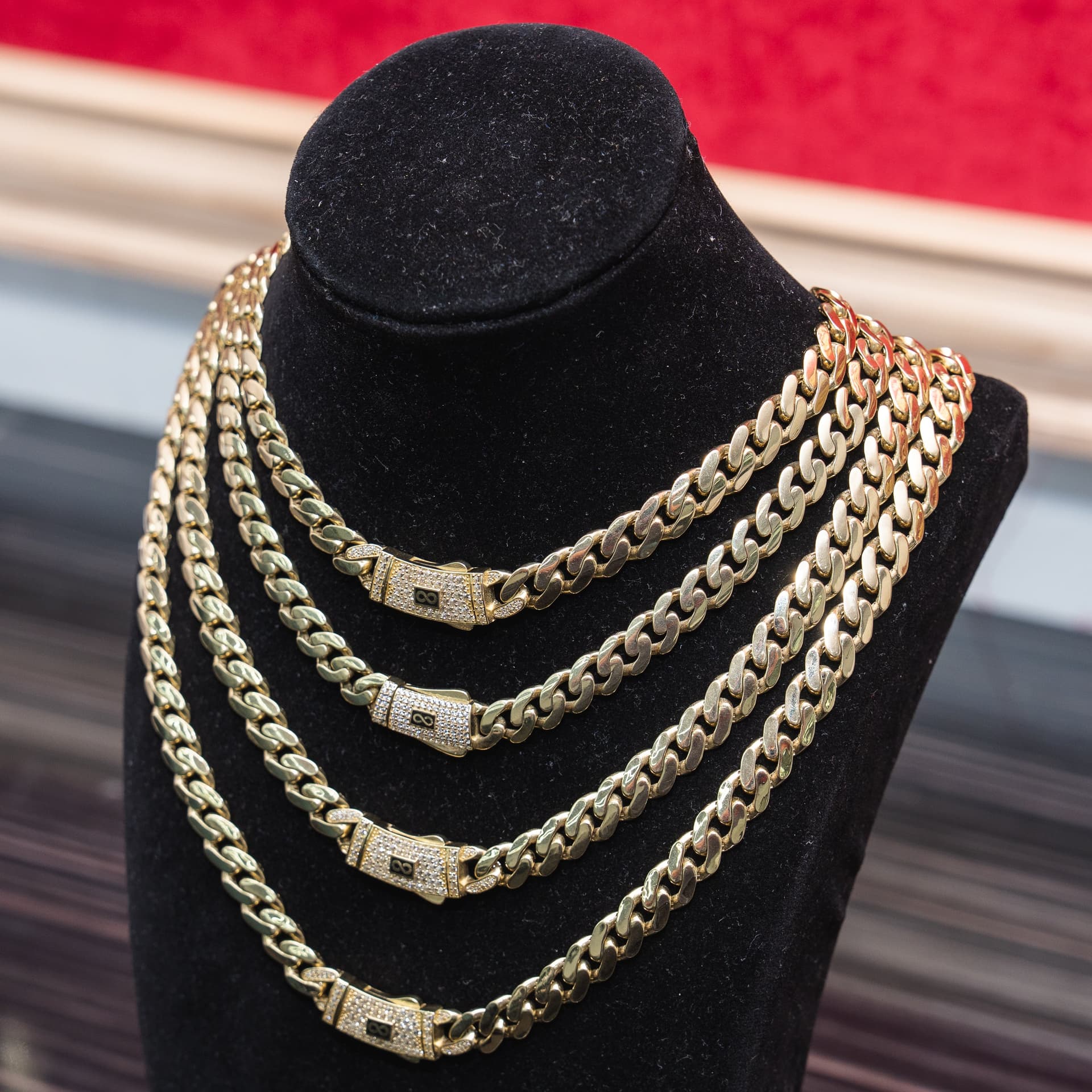 Hollow 14K Yellow Gold Miami Cuban Chain, 8.5mm Wide, Set with Cubic Zirconia (CZ), Made To Order., view 3