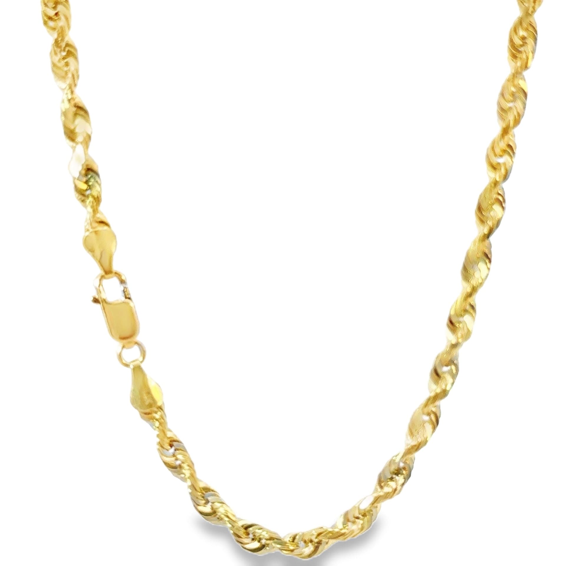 Hollow 14K Yellow Gold Rope Chain, 4.5mm Wide, Diamond-cut Finish, Made To Order., view 5
