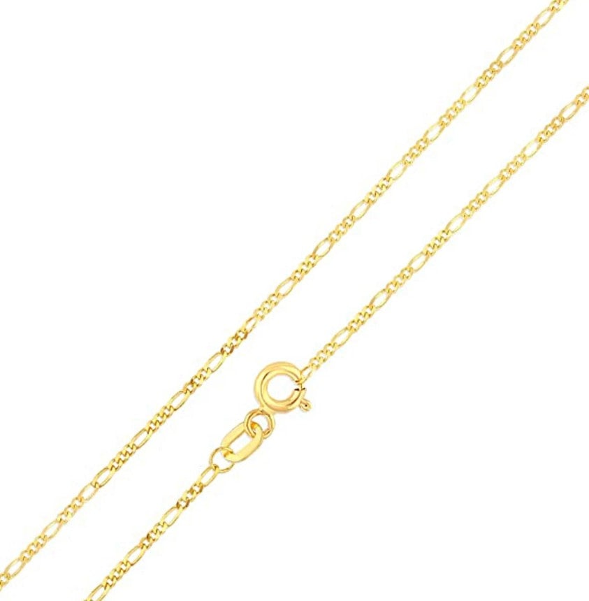 Solid 14K Yellow Gold Figaro Chain, 2mm Wide, Made To Order.