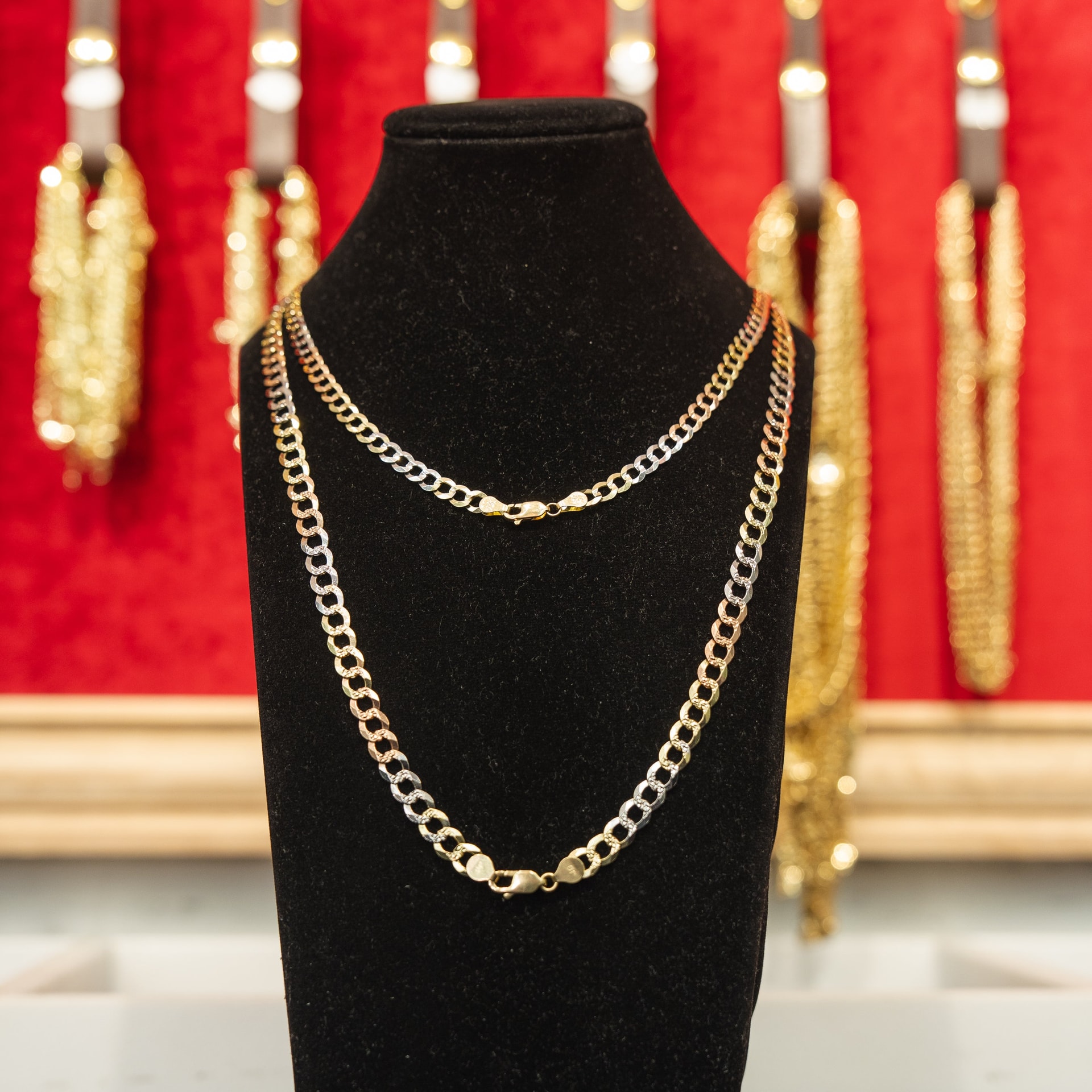 Solid 14K Tri-tone Gold Curb Chain, 5.5mm Wide, Made To Order.