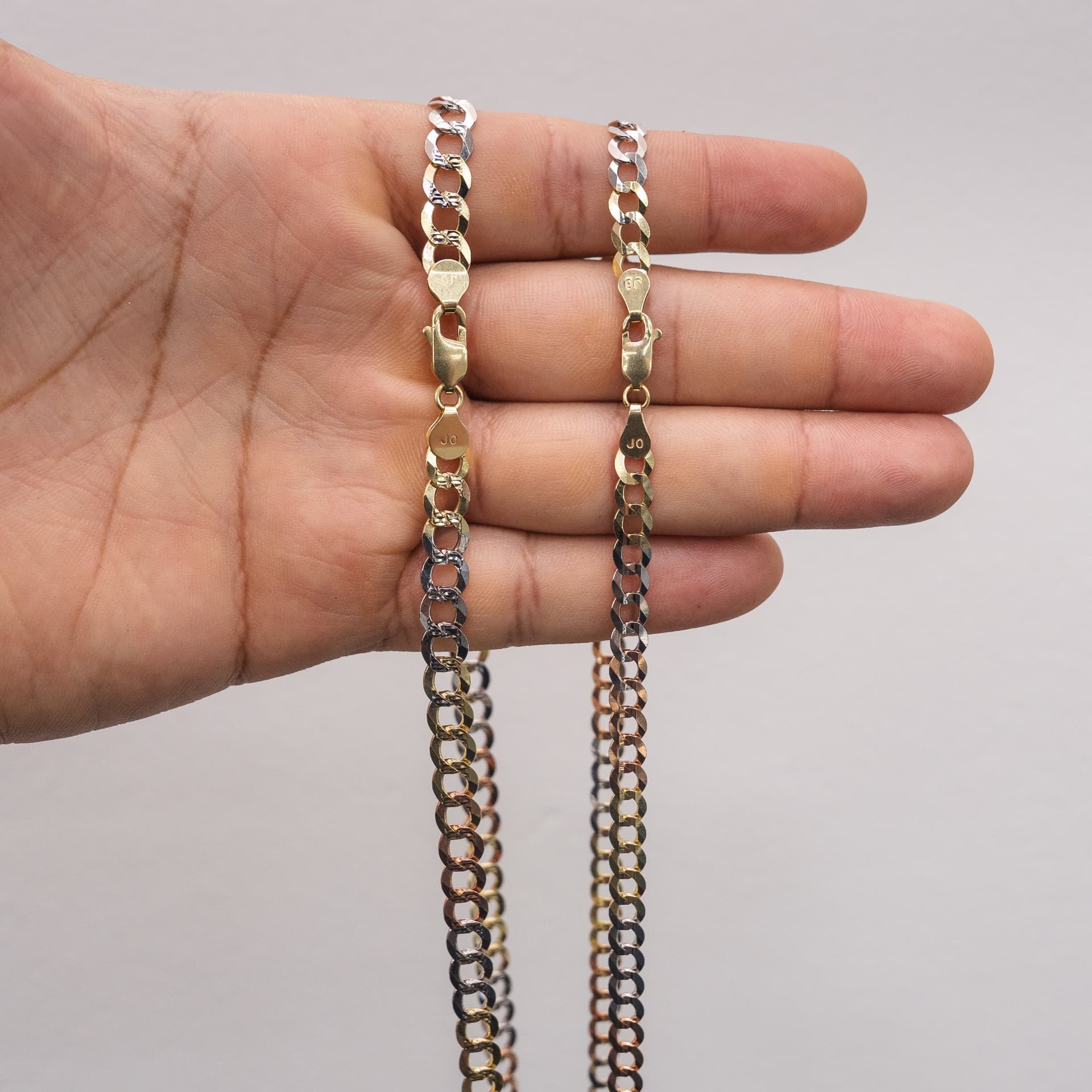 Solid 14K Tri-tone Gold Curb Chain, 5.5mm Wide, Made To Order., view 4