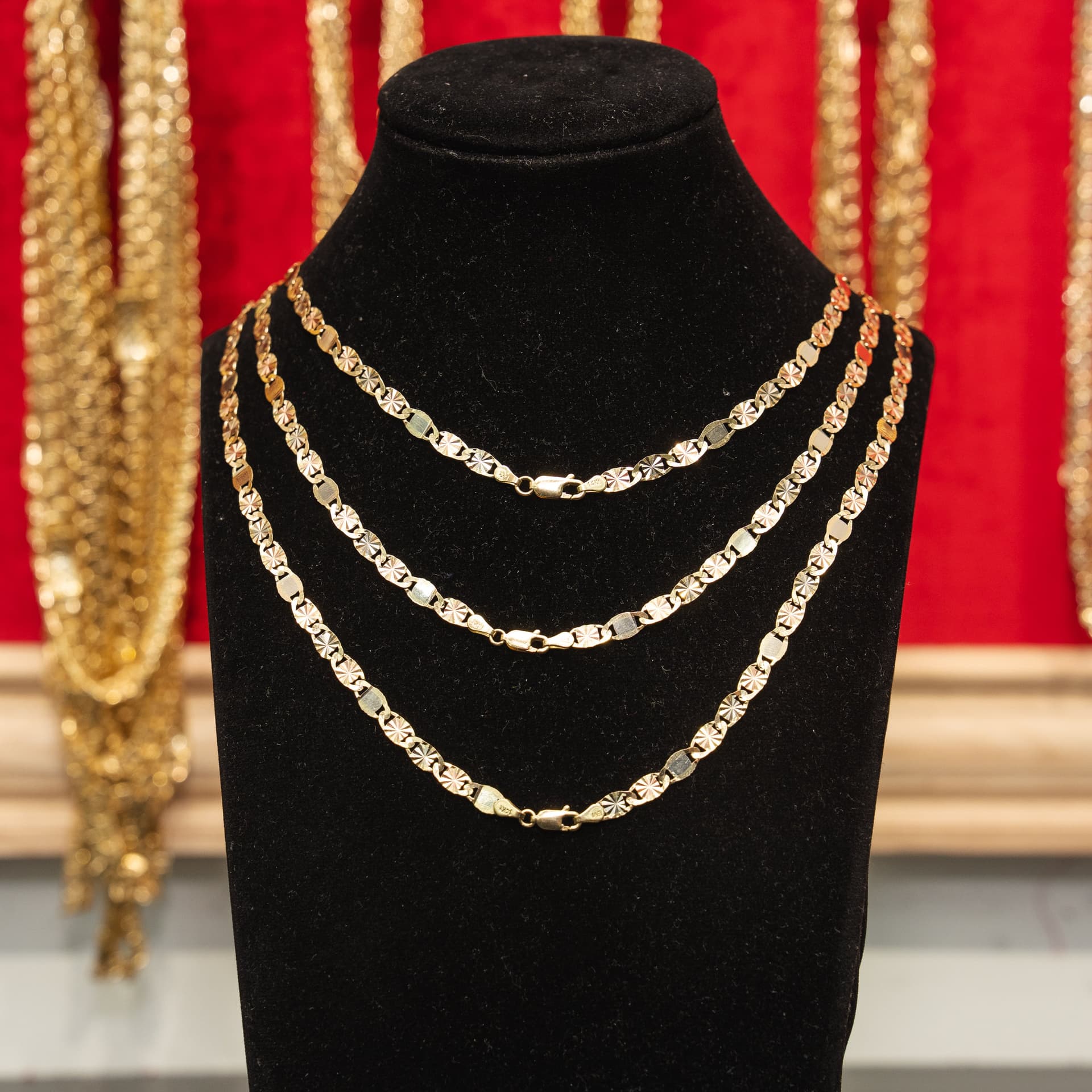 Solid 14K Tri-tone Gold Mirror Valentino Chain, 5mm Wide, Made To Order.