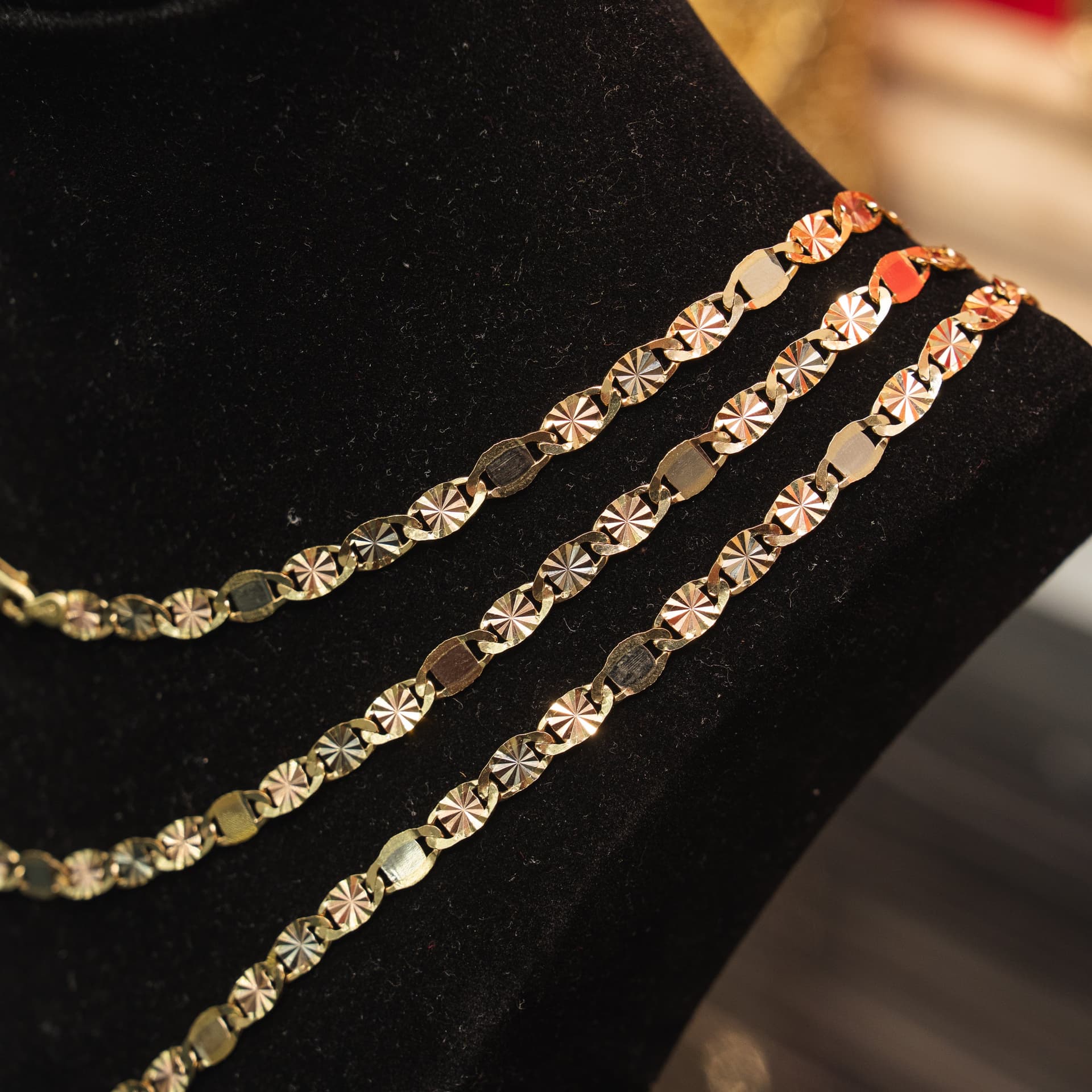 Solid 14K Tri-tone Gold Mirror Valentino Chain, 5mm Wide, Made To Order., view 3
