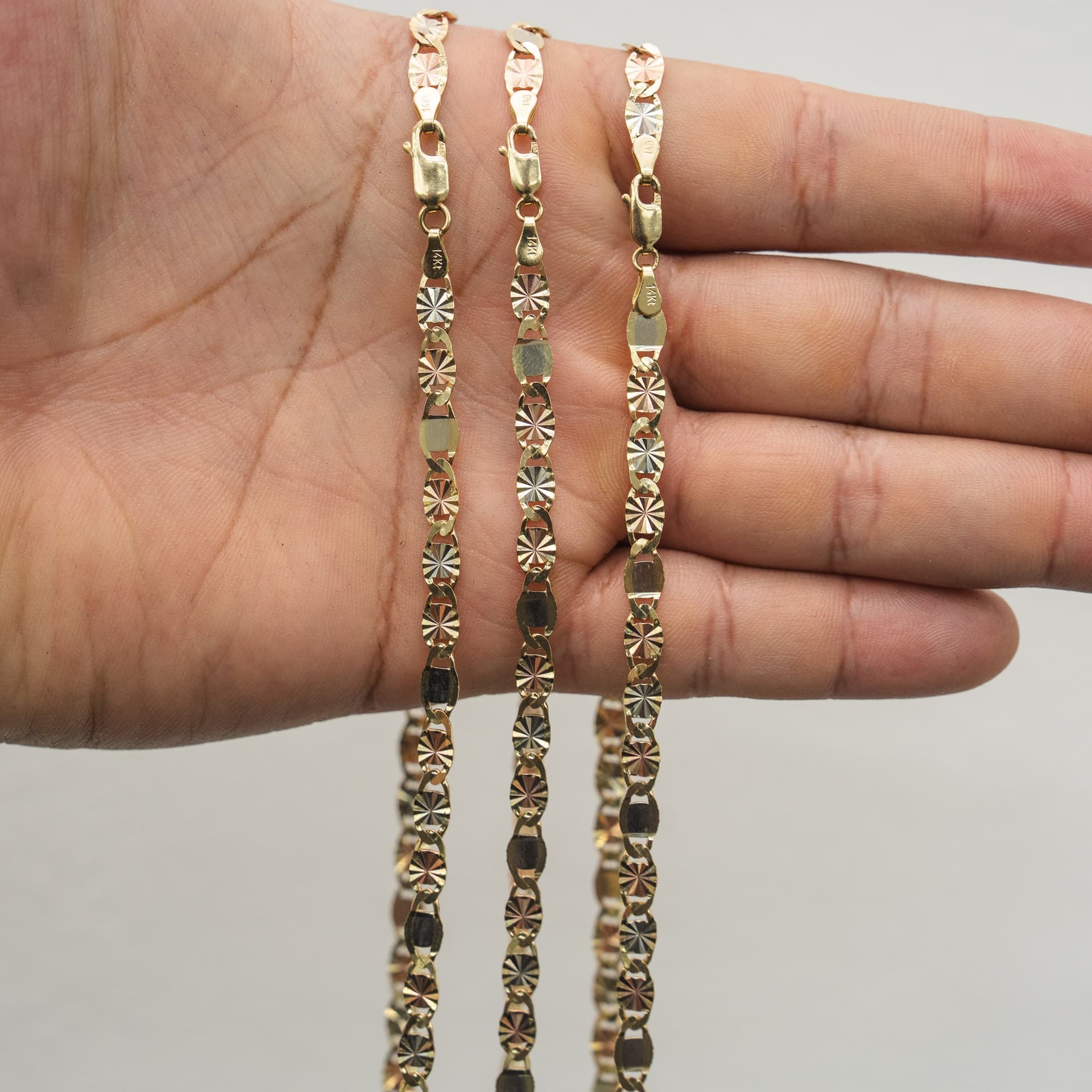 Solid 14K Tri-tone Gold Mirror Valentino Chain, 5mm Wide, Made To Order., view 4