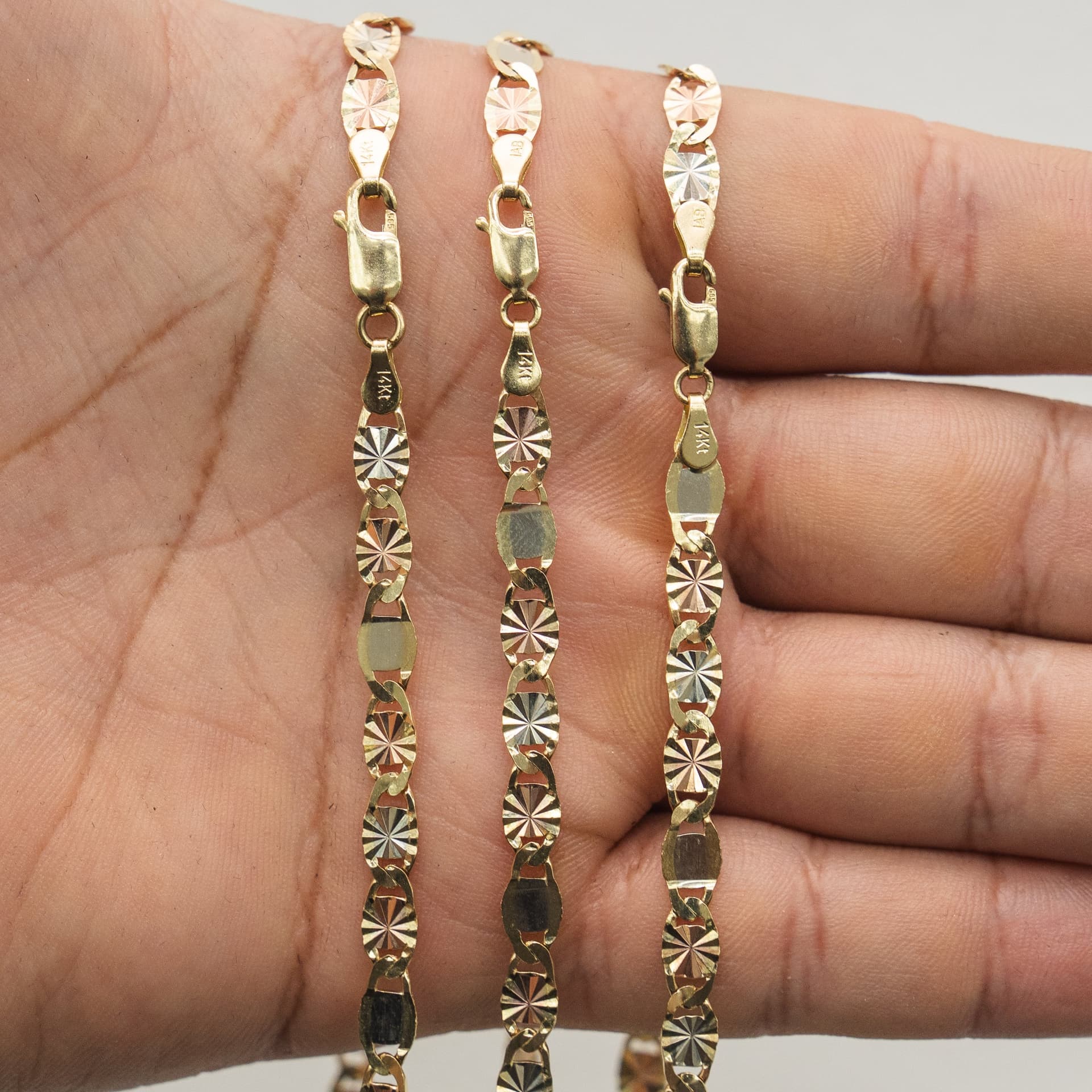 Solid 14K Tri-tone Gold Mirror Valentino Chain, 5mm Wide, Made To Order., view 5