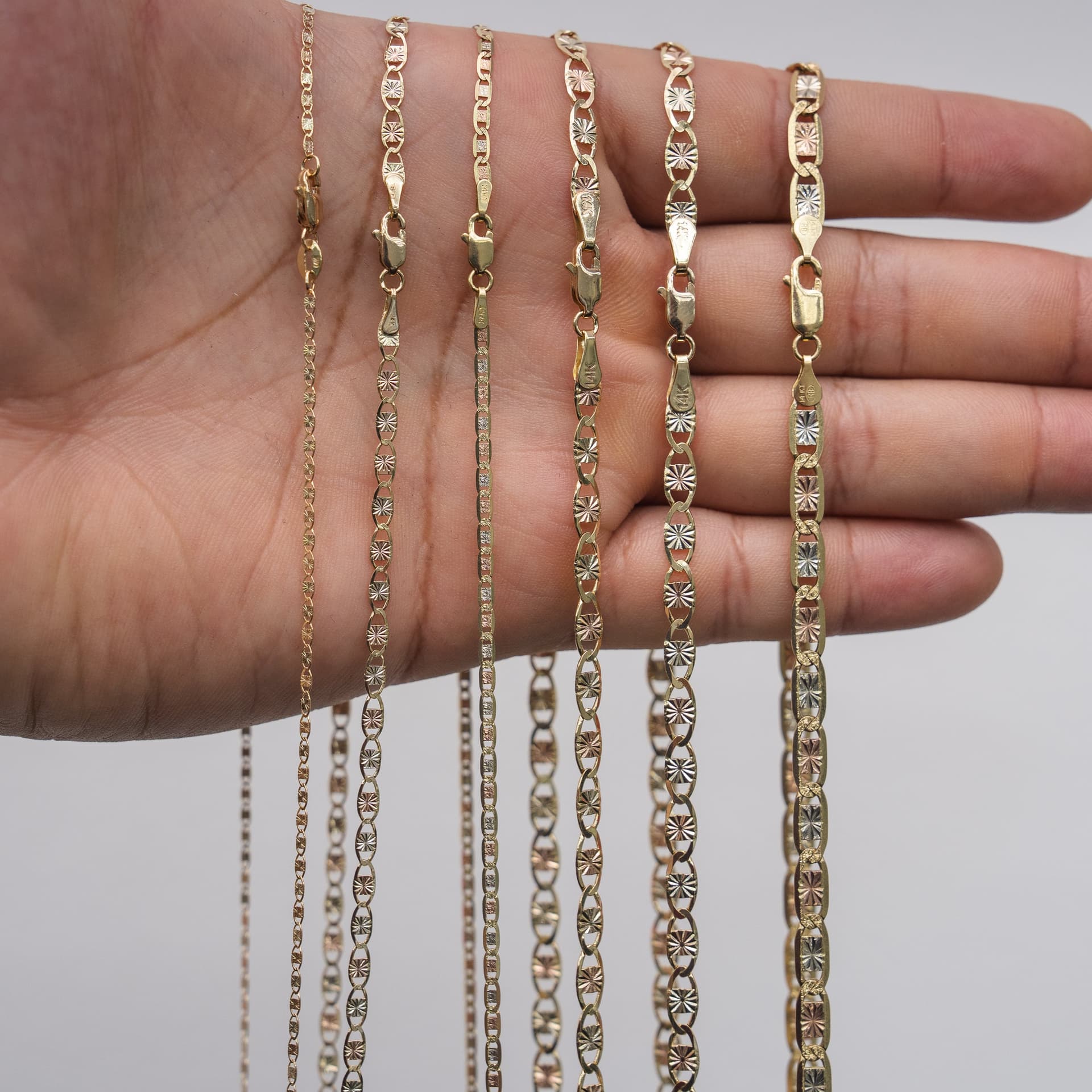 Solid 14K Tri-tone Gold Square Valentino Chain, 4.5mm Wide, Made To Order., view 3