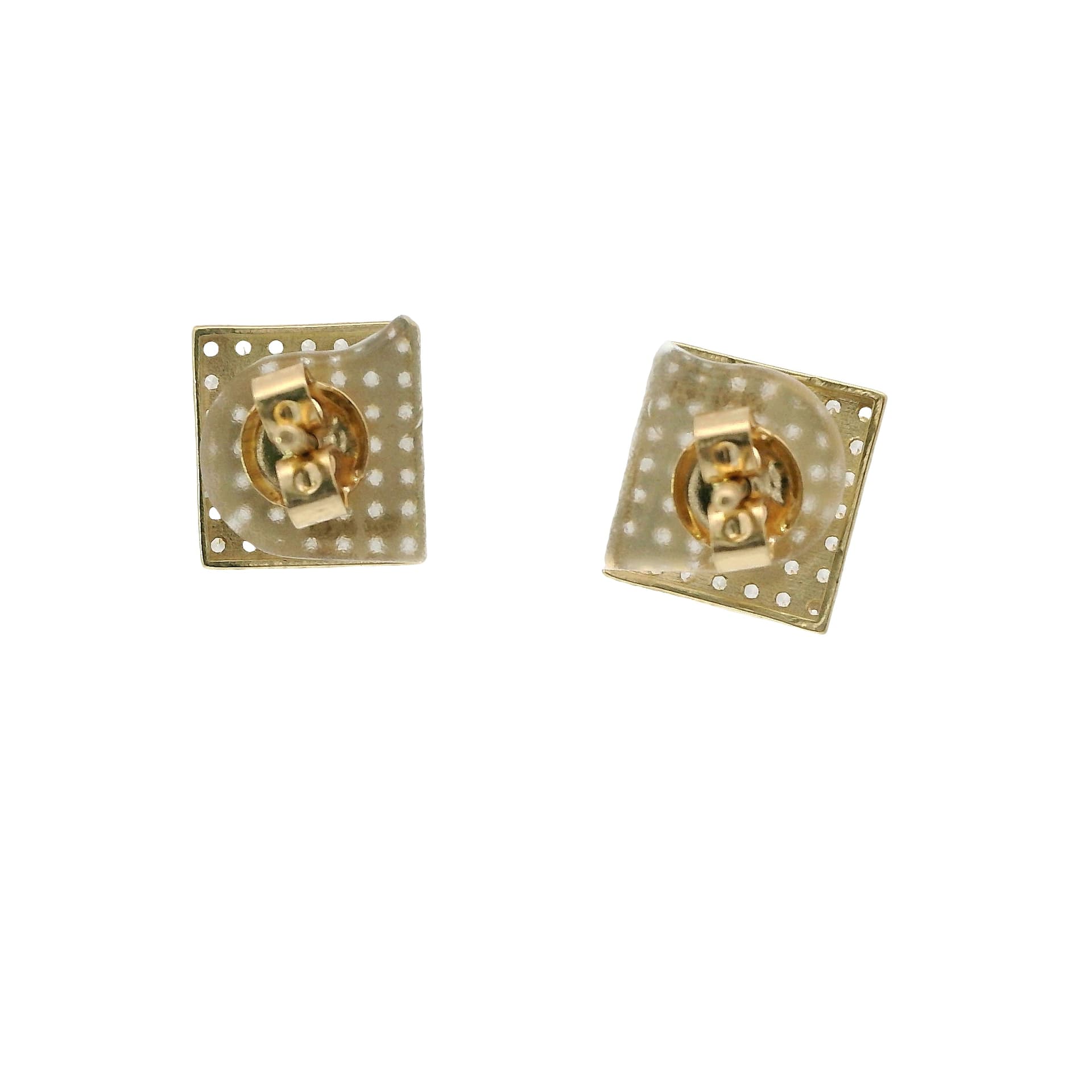 Solid 14K Yellow Gold Stud Earrings, Set with Cubic Zirconia (CZ), Made To Order., view 4