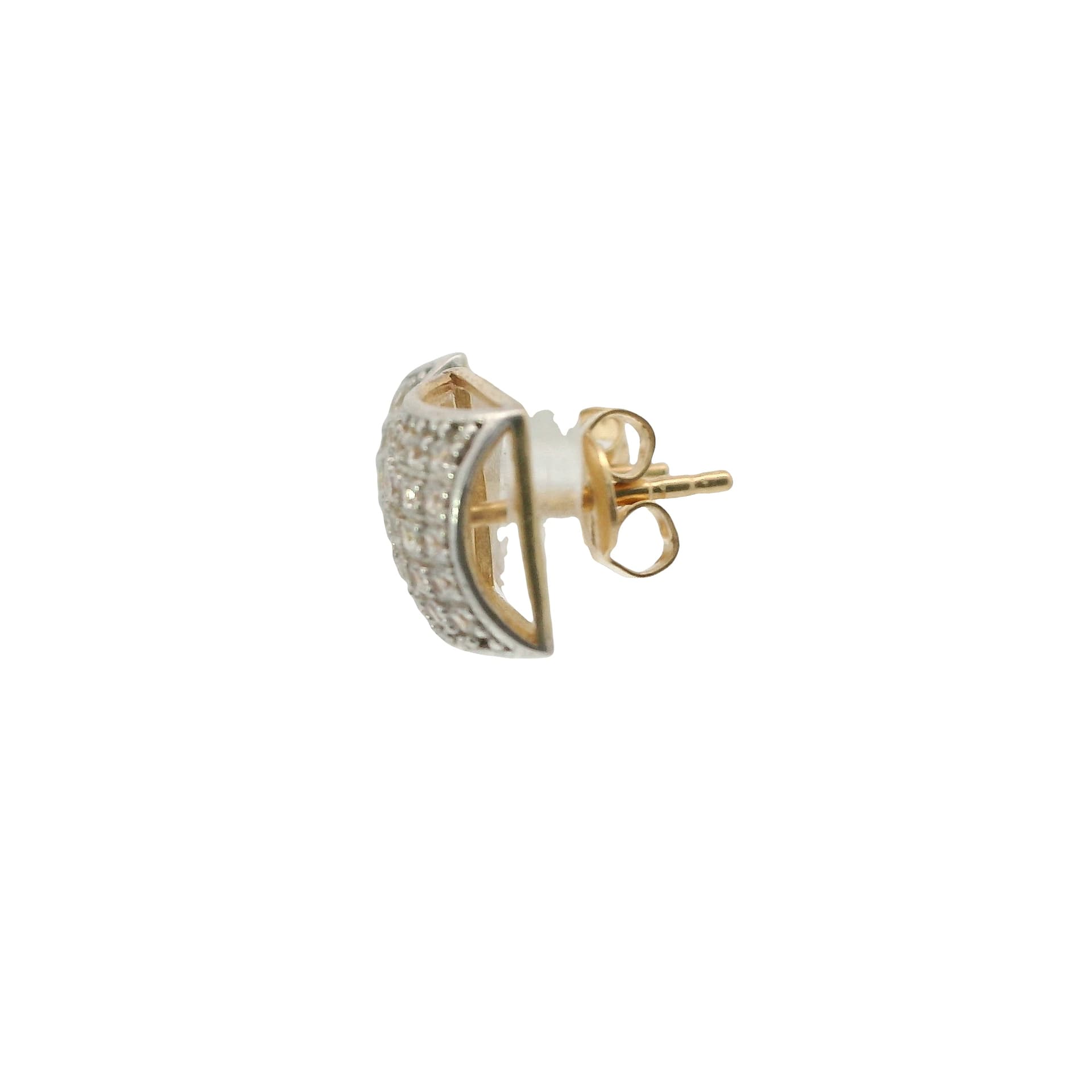 Solid 14K Two-tone Gold Stud Earrings, Set with Cubic Zirconia (CZ), Made To Order., view 3