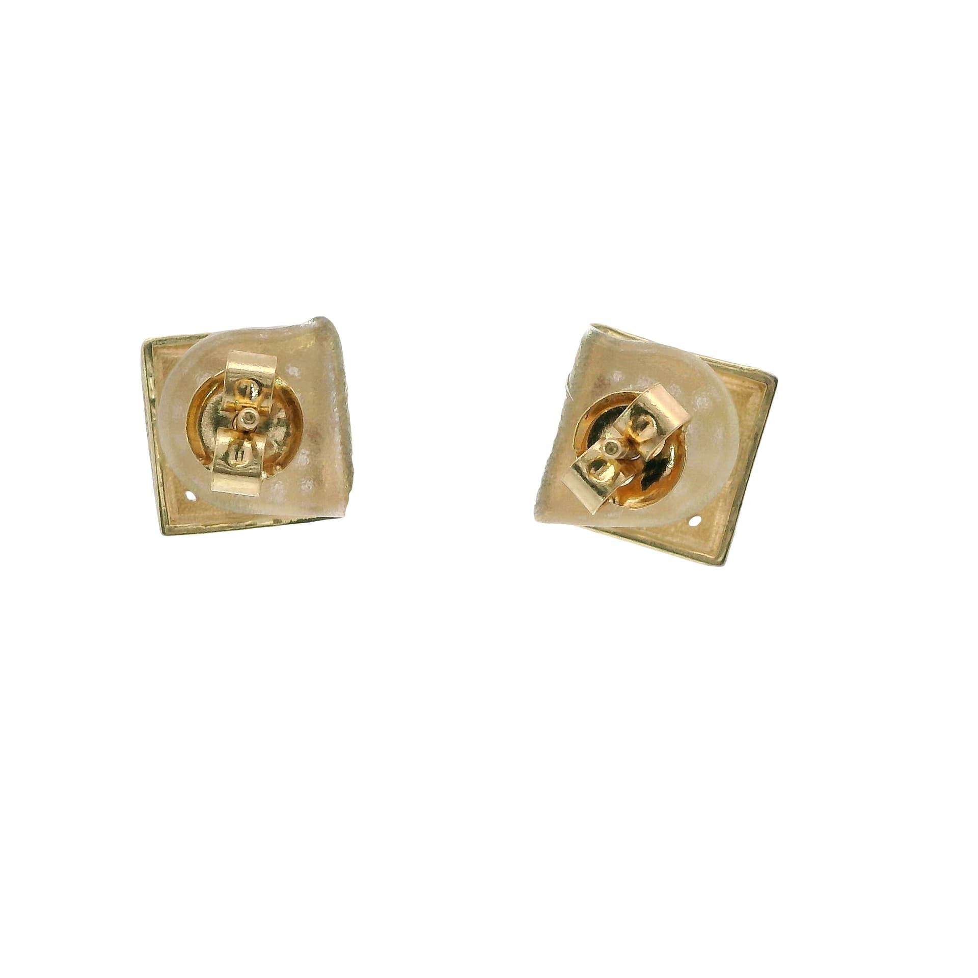 Solid 14K Two-tone Gold Stud Earrings, Set with Cubic Zirconia (CZ), Made To Order., view 4