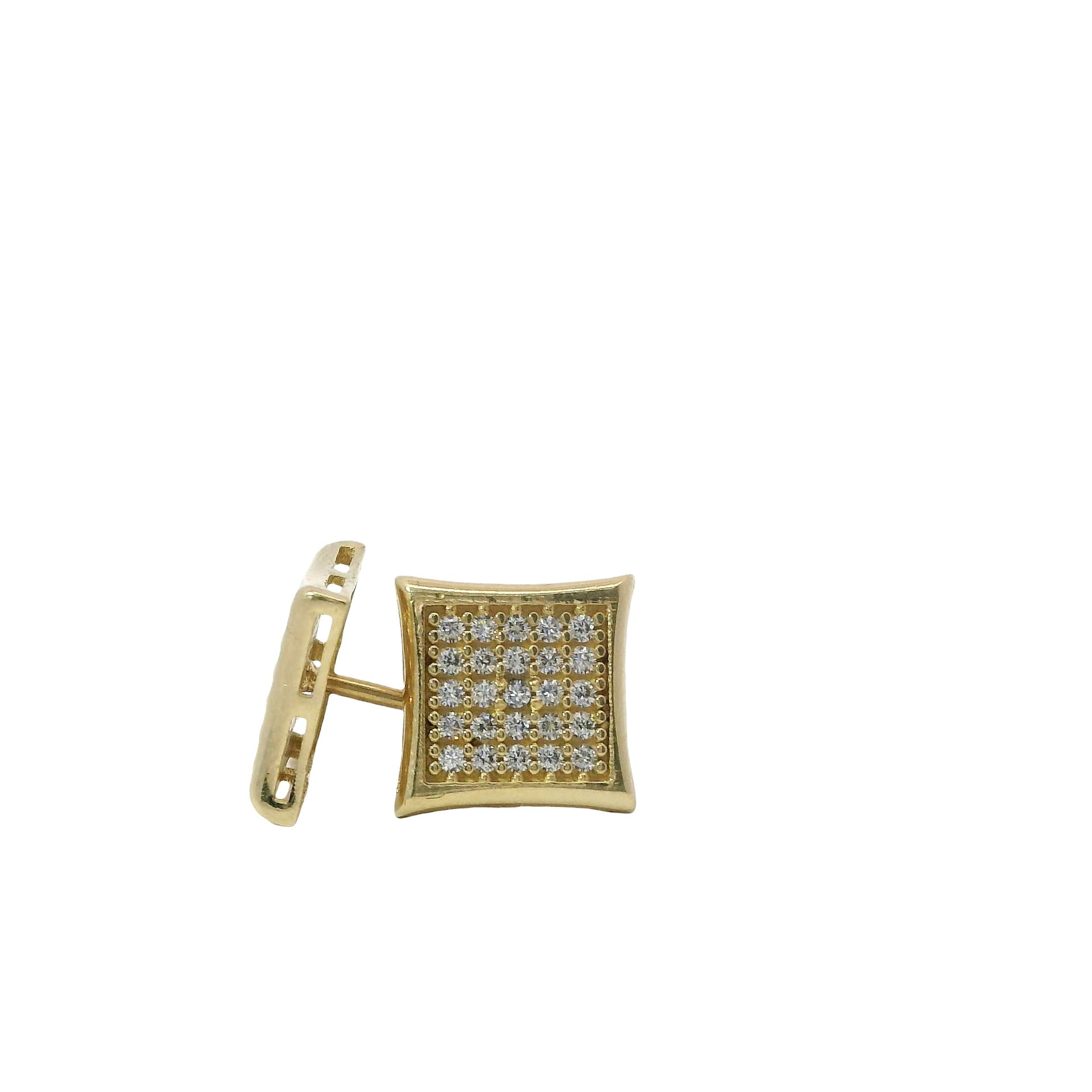 Solid 14K Yellow Gold Stud Earrings, Set with Cubic Zirconia (CZ), Made To Order., view 3