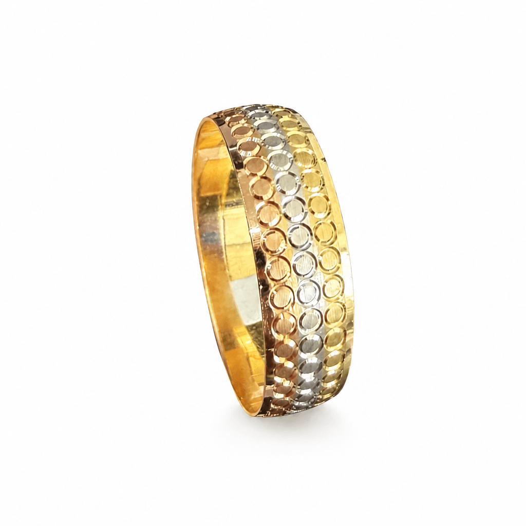 Hollow 14K Tri-tone Gold Band, Diamond-cut Finish, 6mm Wide, Made To Order.