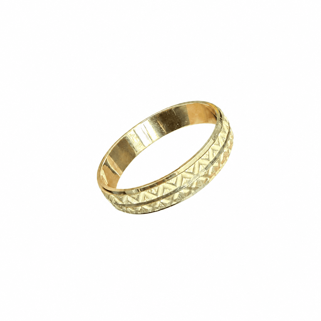 Hollow 14K Yellow Gold Band, Diamond-cut Finish, 4mm Wide, Made To Order.