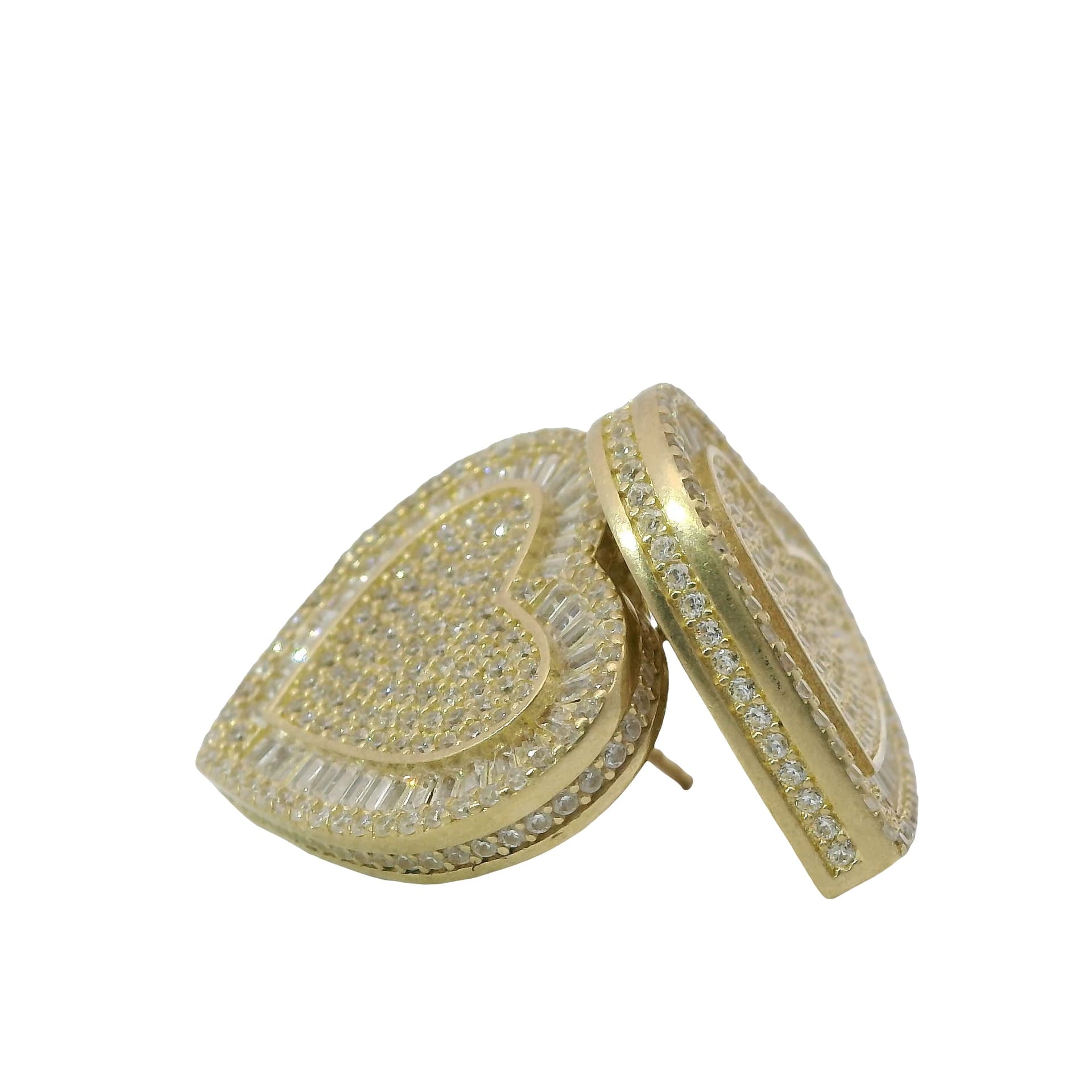 Solid 14K Yellow Gold Stud Earrings, Set with Cubic Zirconia (CZ), Made To Order., view 3