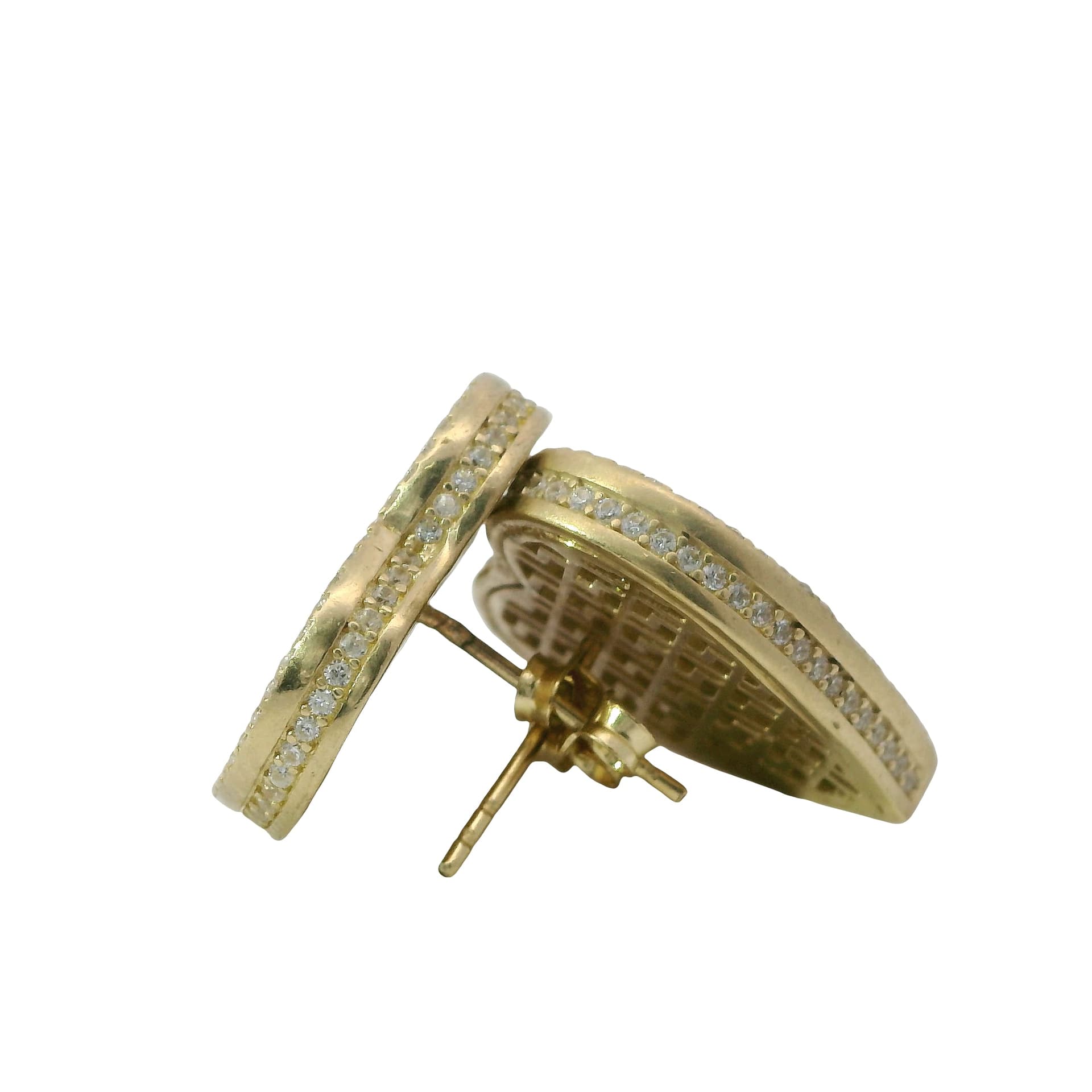 Solid 14K Yellow Gold Stud Earrings, Set with Cubic Zirconia (CZ), Made To Order., view 4
