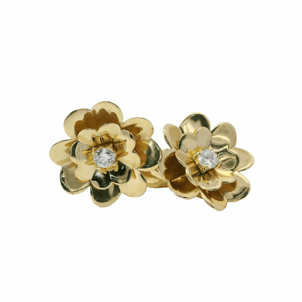 Solid 14K Yellow Gold Stud Earrings, Set with Cubic Zirconia (CZ), Made To Order.