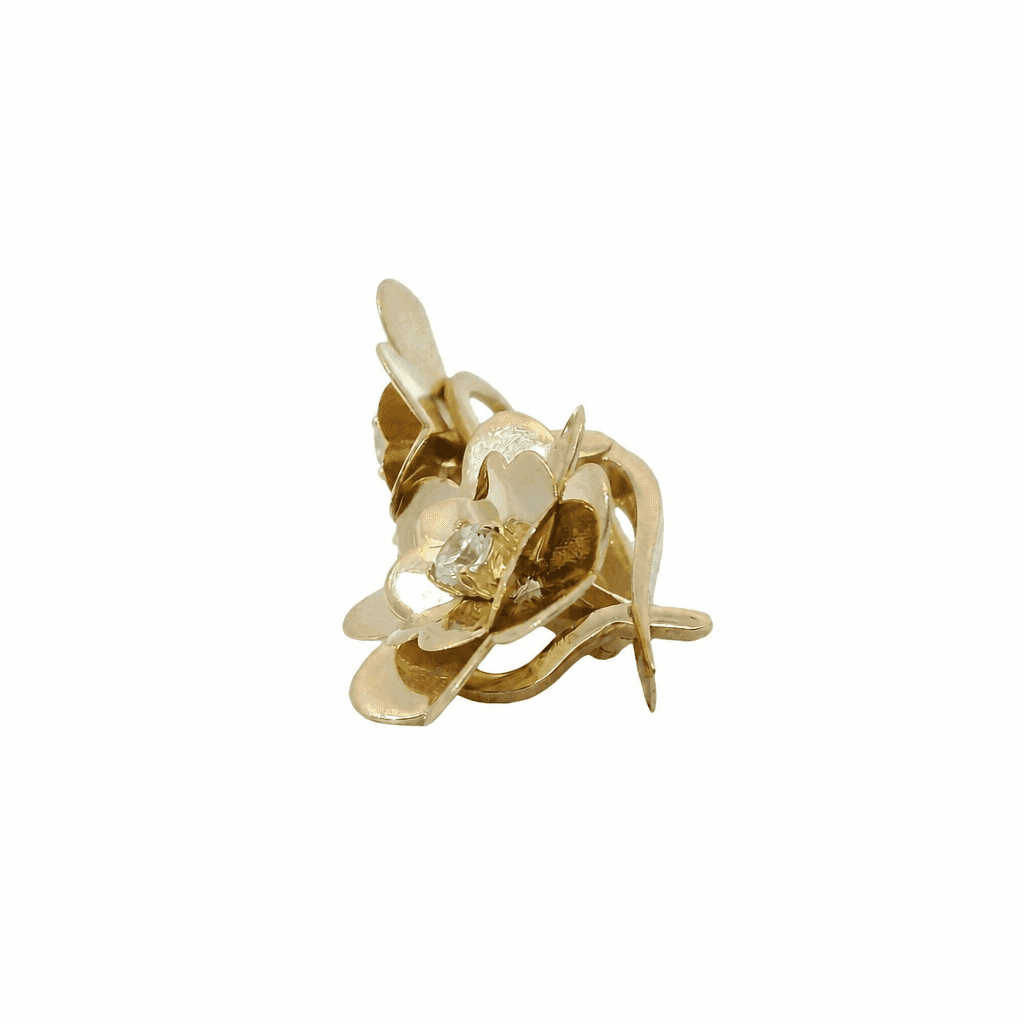 Solid 14K Yellow Gold Stud Earrings, Set with Cubic Zirconia (CZ), Made To Order., view 3