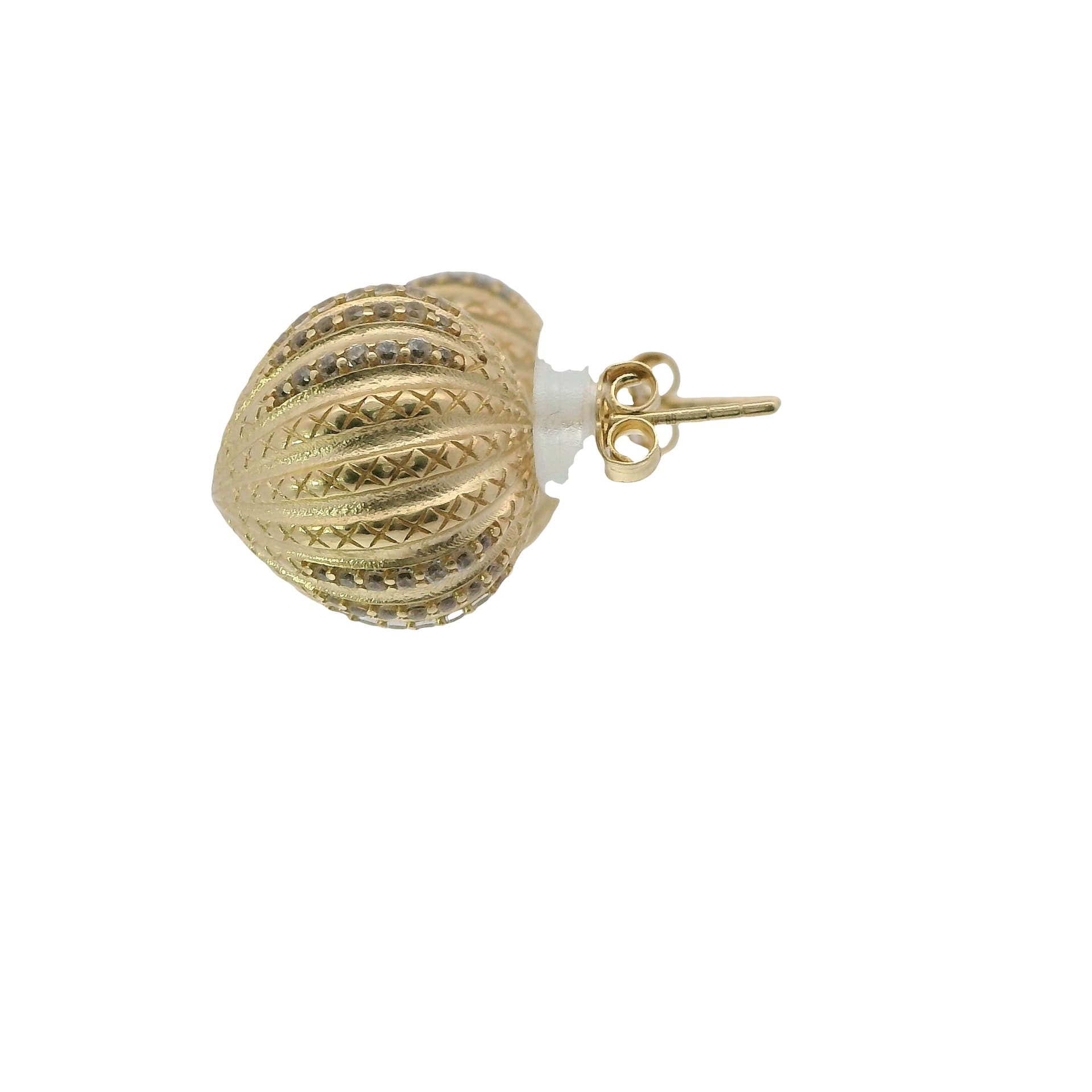 Solid 14K Yellow Gold Stud Earrings, Set with Cubic Zirconia (CZ), Made To Order., view 3