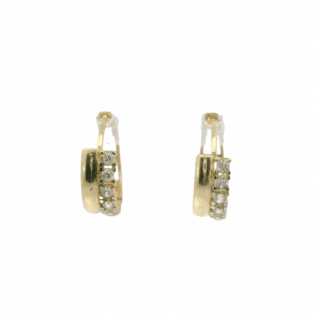 Solid 14K Yellow Gold Huggie Earrings, Set with Cubic Zirconia (CZ), Made To Order.