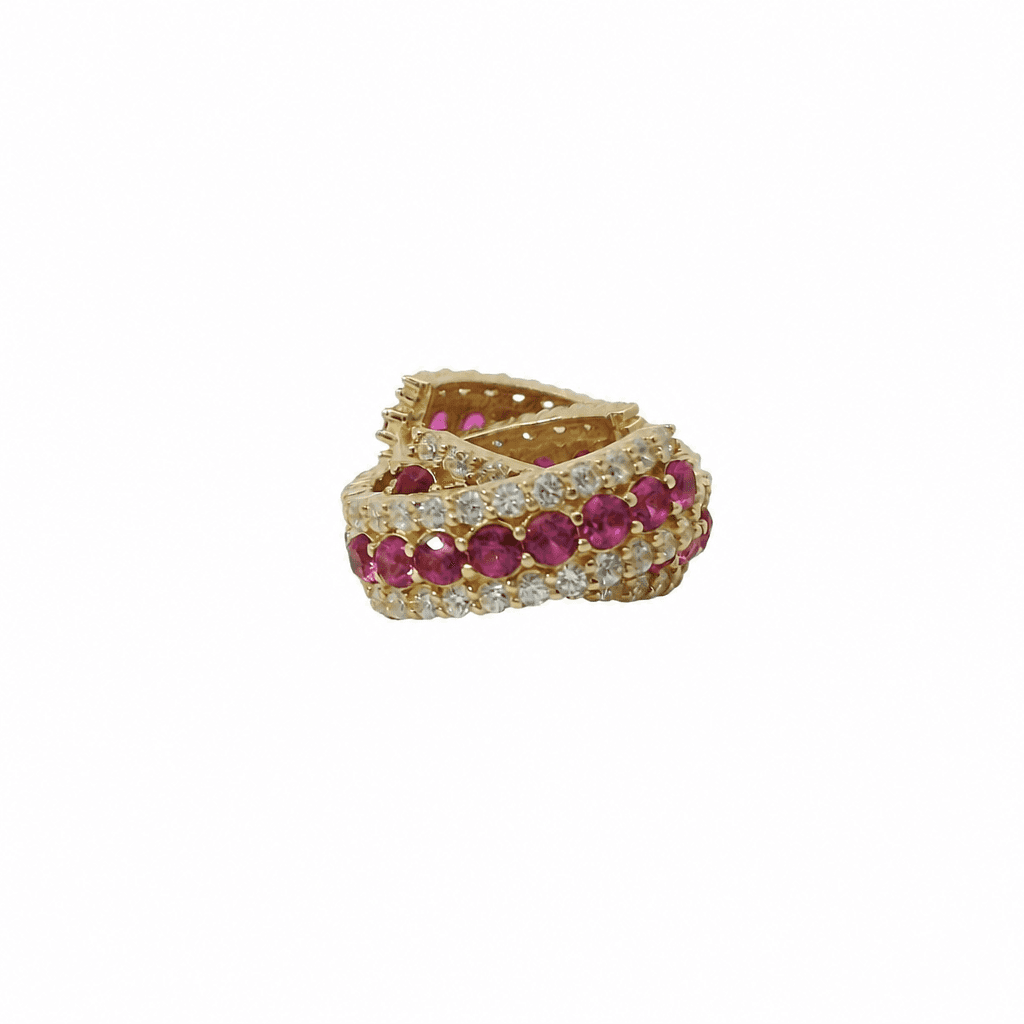 Solid 14K Yellow Gold Huggie Earrings, Set with Cubic Zirconia (CZ), Made To Order., view 3