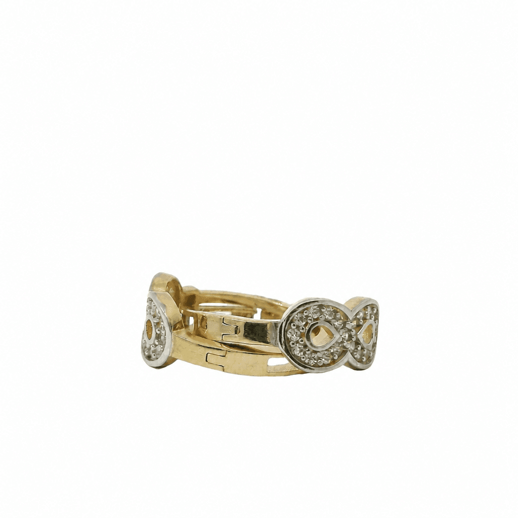 Solid 14K Two-tone Gold Huggie Earrings, Set with Cubic Zirconia (CZ), Made To Order., view 3