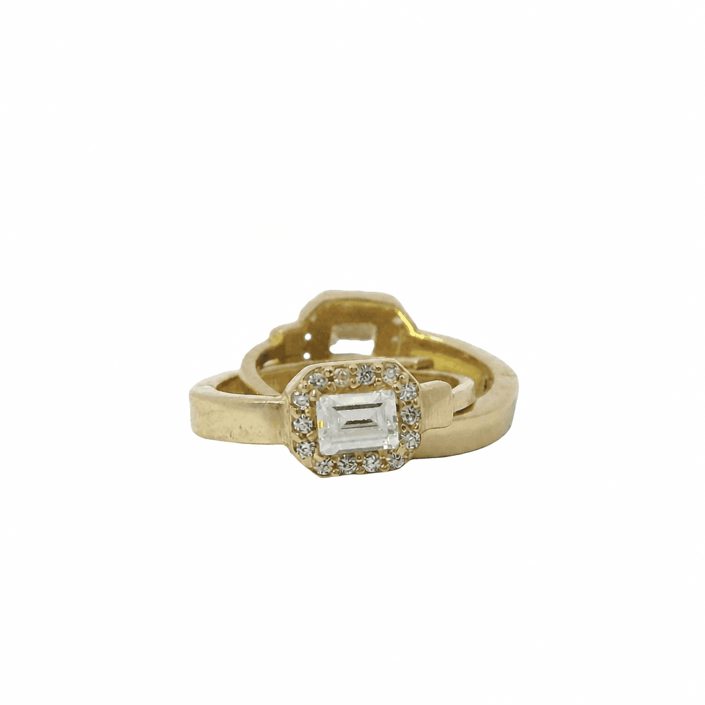 Solid 14K Yellow Gold Huggie Earrings, Set with Cubic Zirconia (CZ), Made To Order.