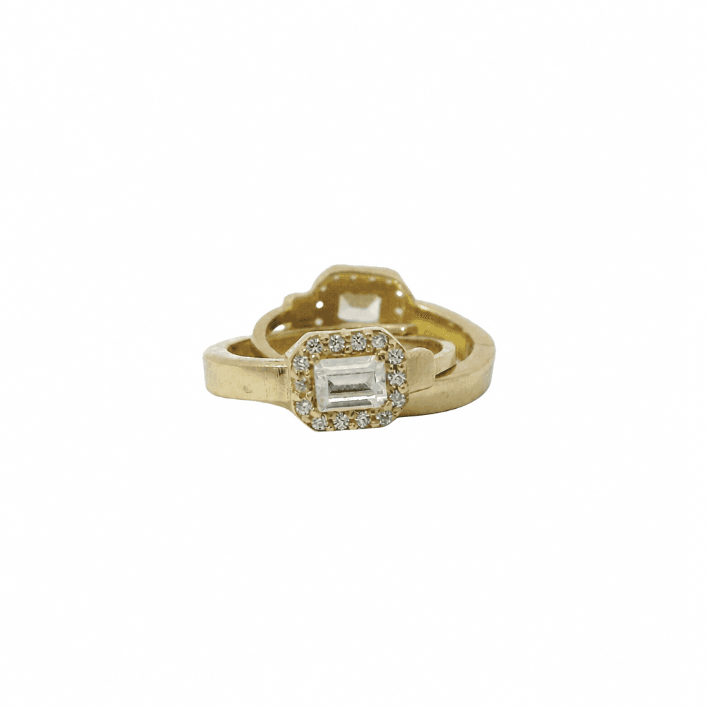 Solid 14K Yellow Gold Huggie Earrings, Set with Cubic Zirconia (CZ), Made To Order., view 4
