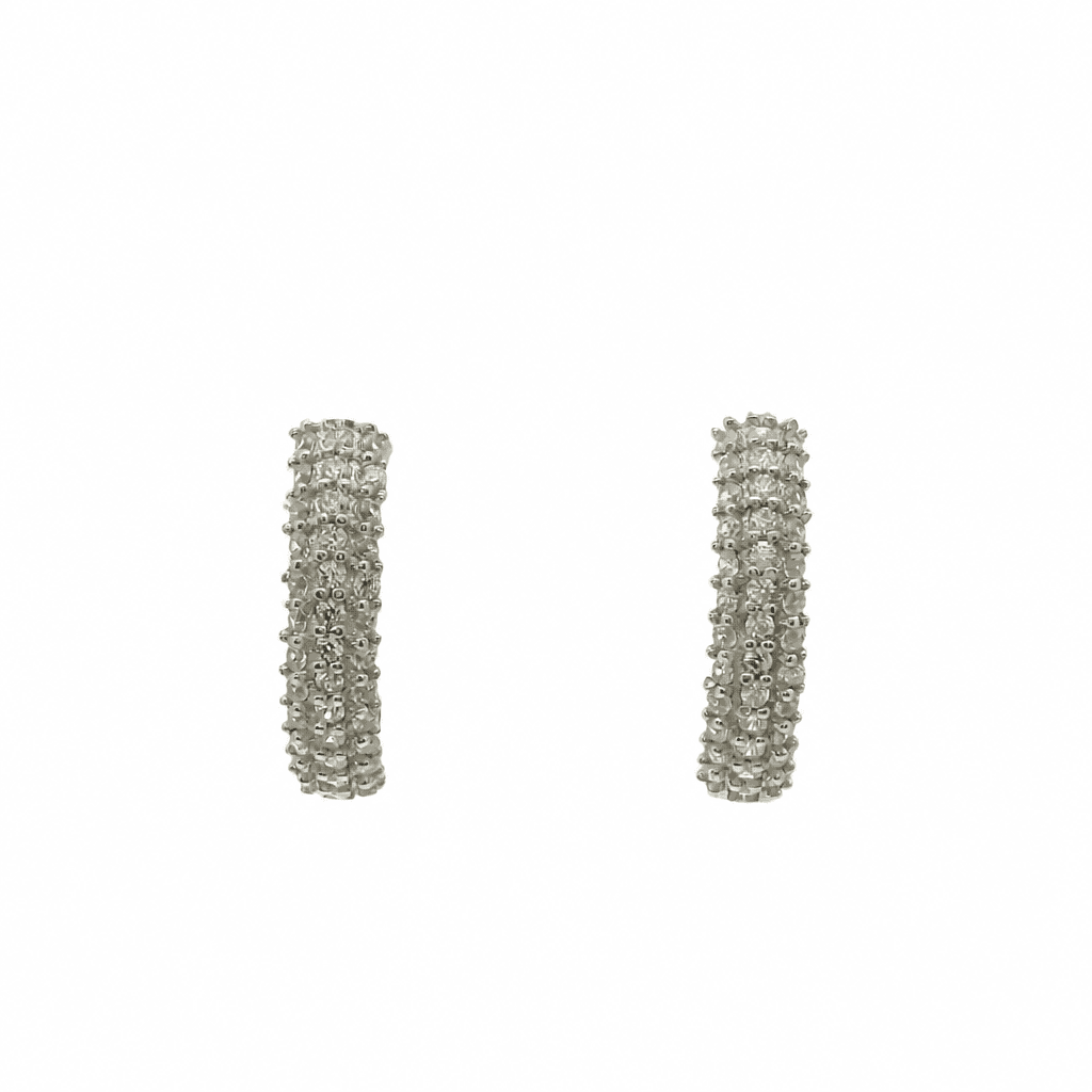 Solid 14K Two-tone Gold Huggie Earrings, Set with Cubic Zirconia (CZ), Made To Order.