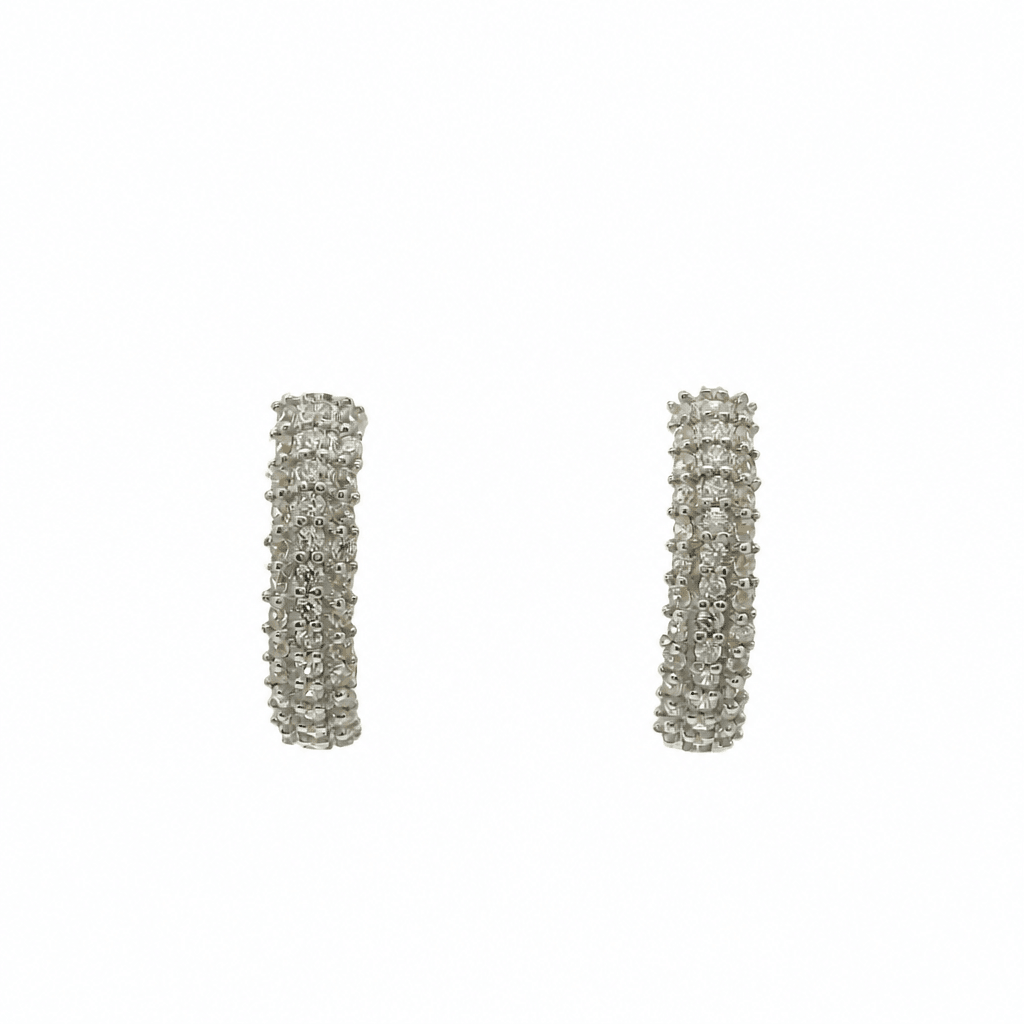 Solid 14K Two-tone Gold Huggie Earrings, Set with Cubic Zirconia (CZ), Made To Order.