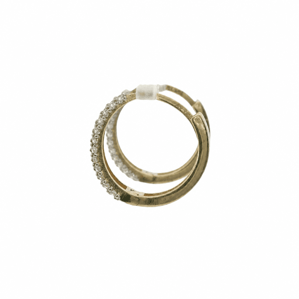 Solid 14K Two-tone Gold Huggie Earrings, Set with Cubic Zirconia (CZ), Made To Order., view 3