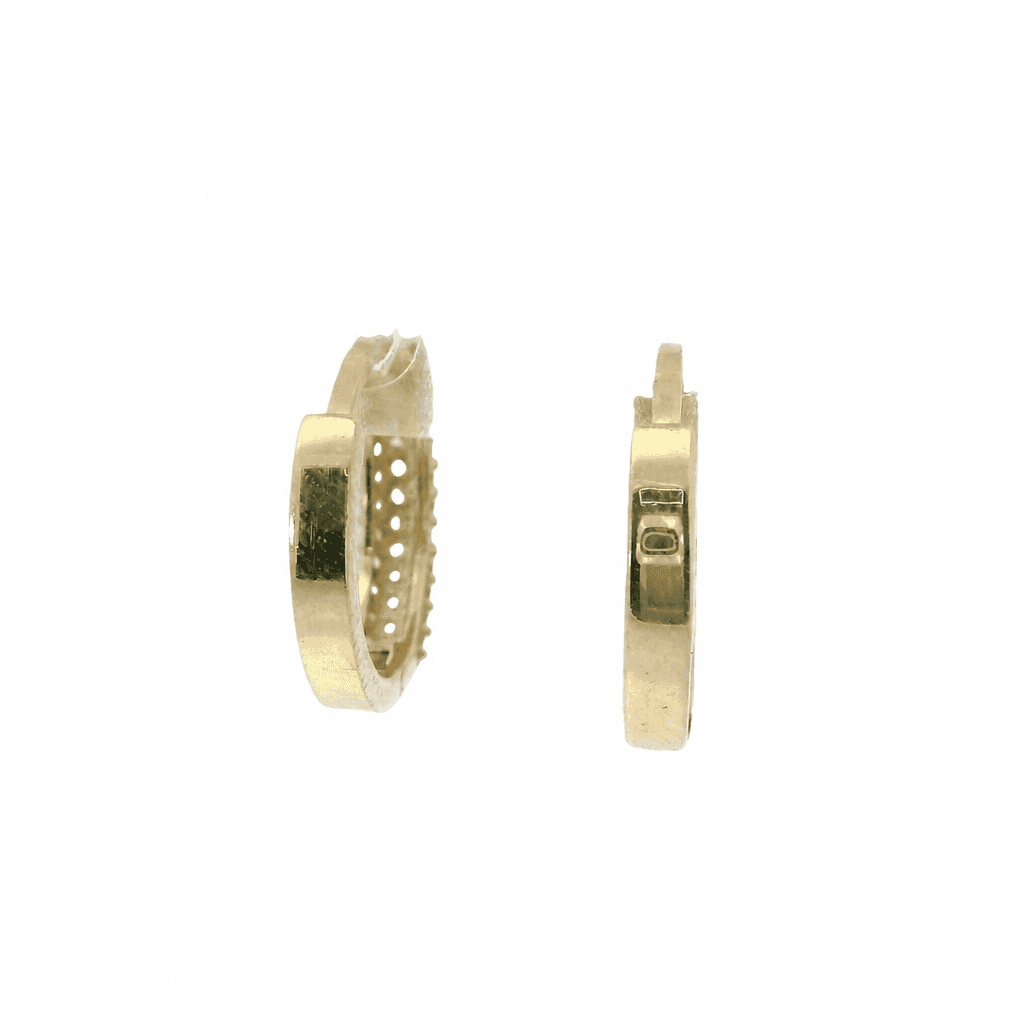 Solid 14K Two-tone Gold Huggie Earrings, Set with Cubic Zirconia (CZ), Made To Order., view 4