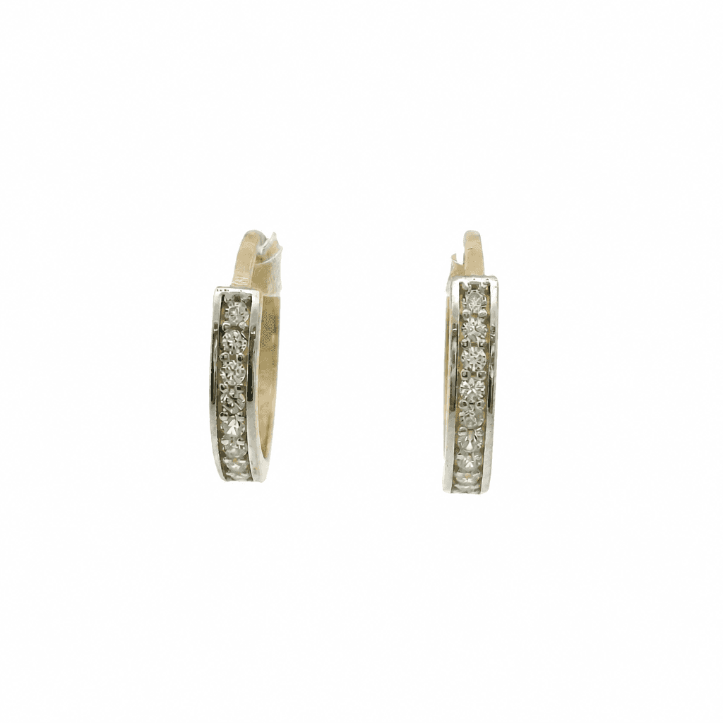 Solid 14K Two-tone Gold Huggie Earrings, Set with Cubic Zirconia (CZ), Made To Order.