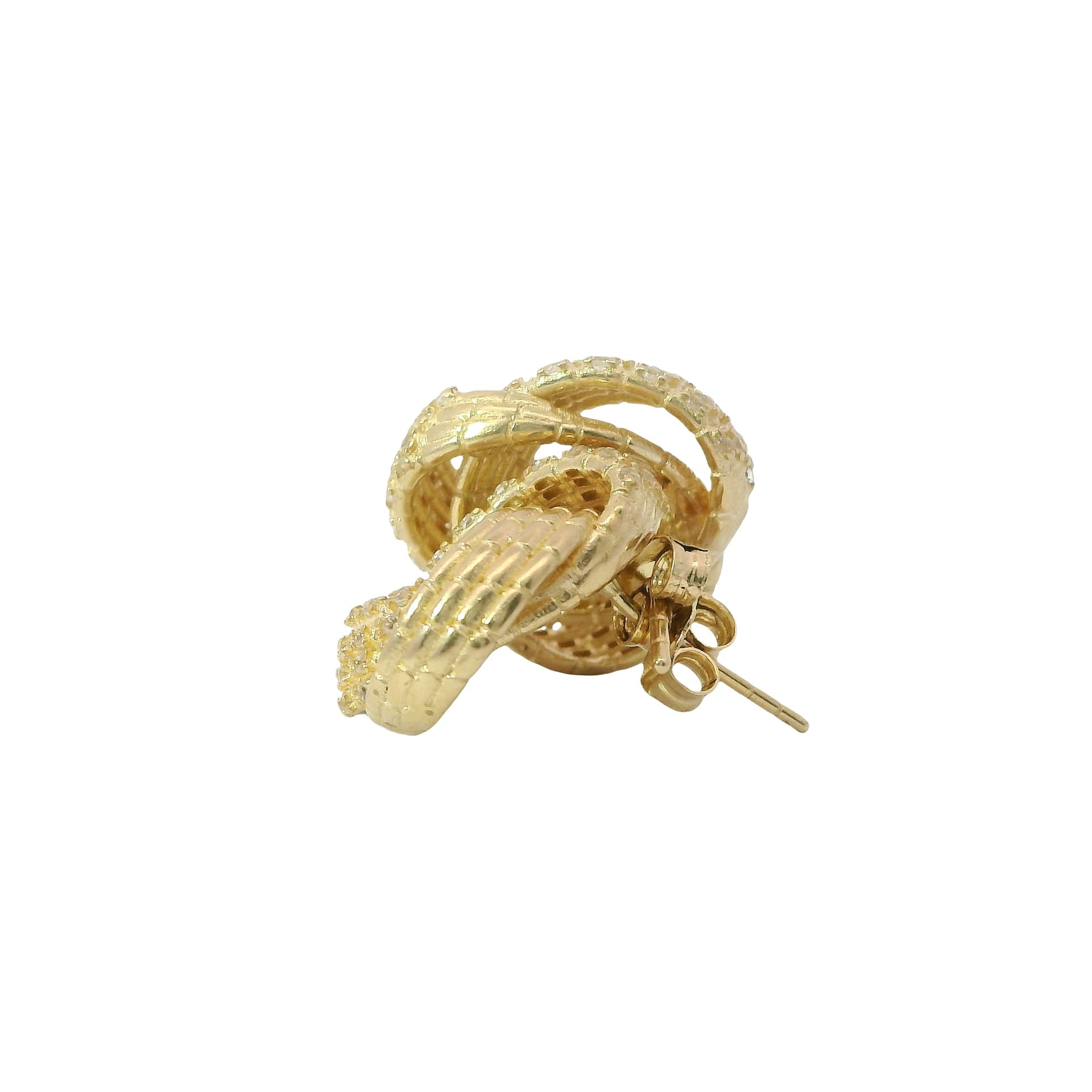 Solid 14K Yellow Gold Stud Earrings, Set with Cubic Zirconia (CZ), Made To Order., view 3