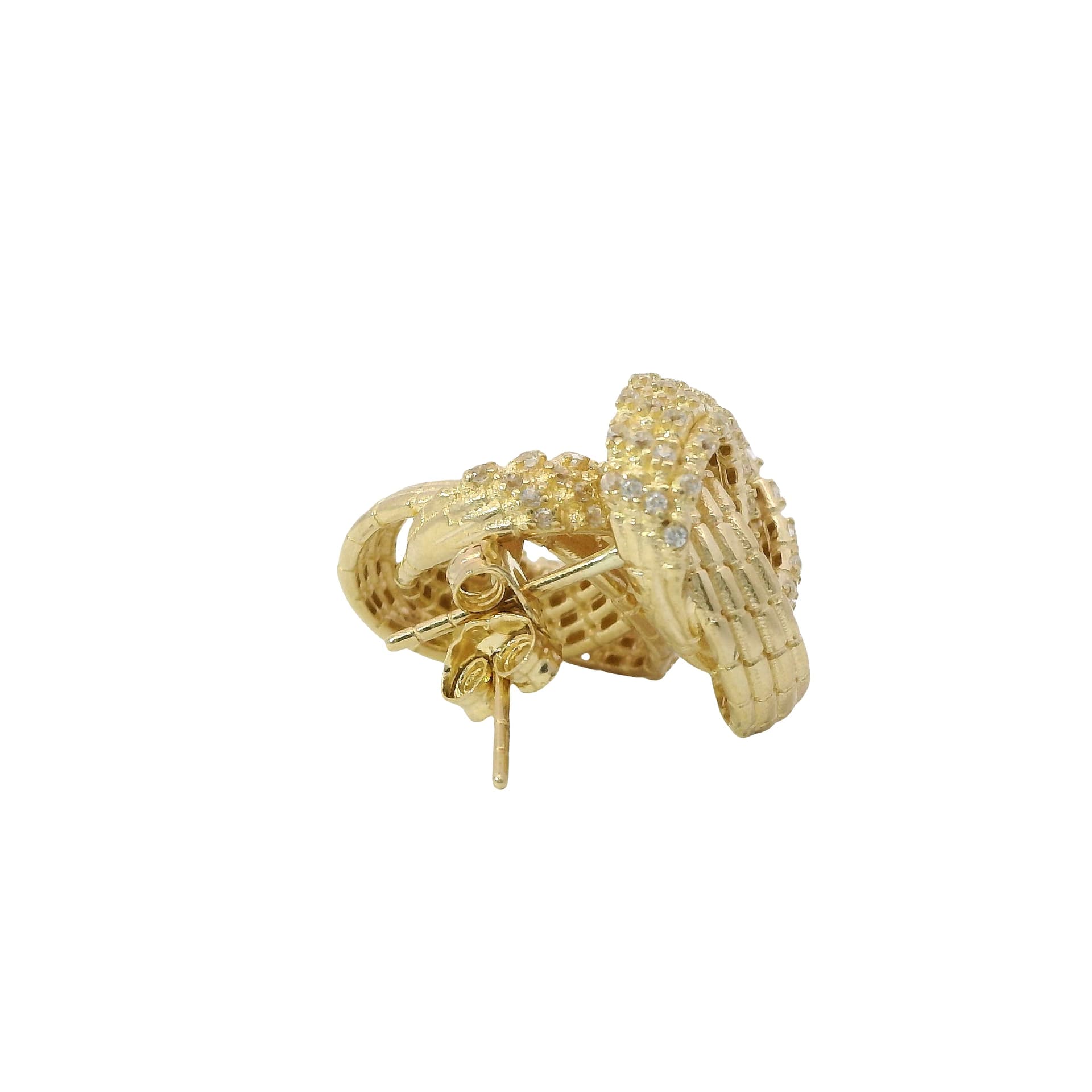Solid 14K Yellow Gold Stud Earrings, Set with Cubic Zirconia (CZ), Made To Order., view 4