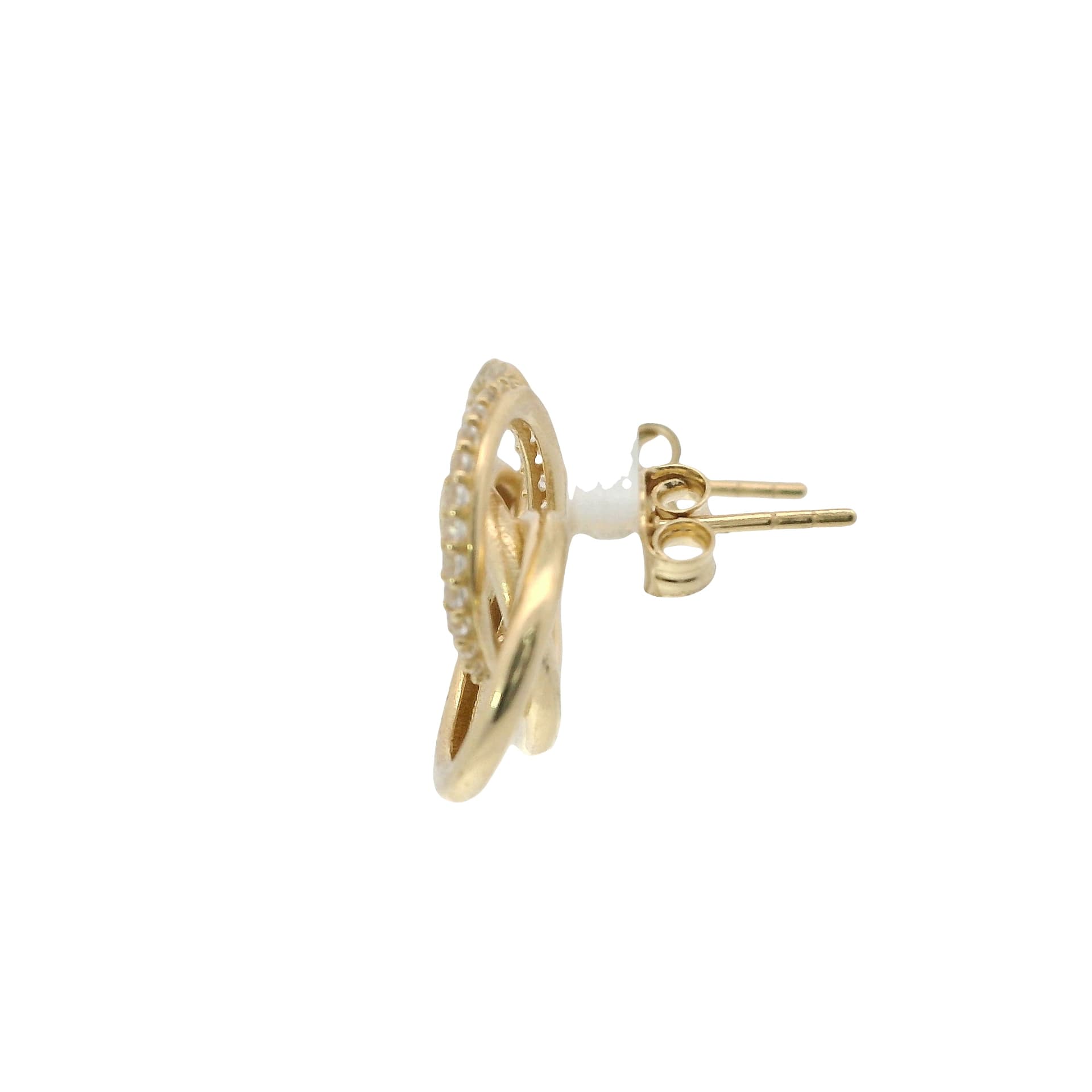 Solid 14K Yellow Gold Stud Earrings, Set with Cubic Zirconia (CZ), Made To Order., view 3