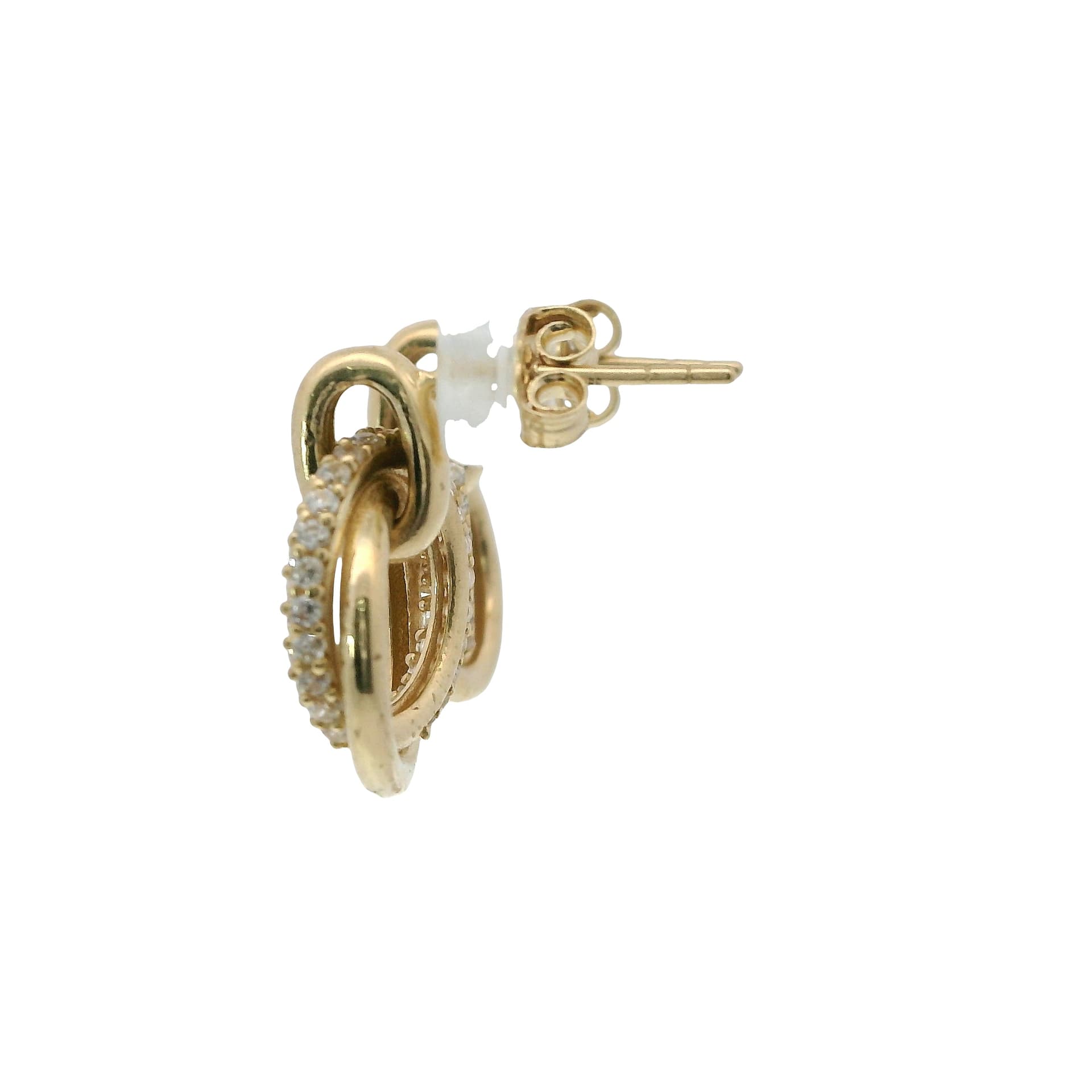 Solid 14K Yellow Gold Stud Earrings, Set with Cubic Zirconia (CZ), Made To Order., view 3