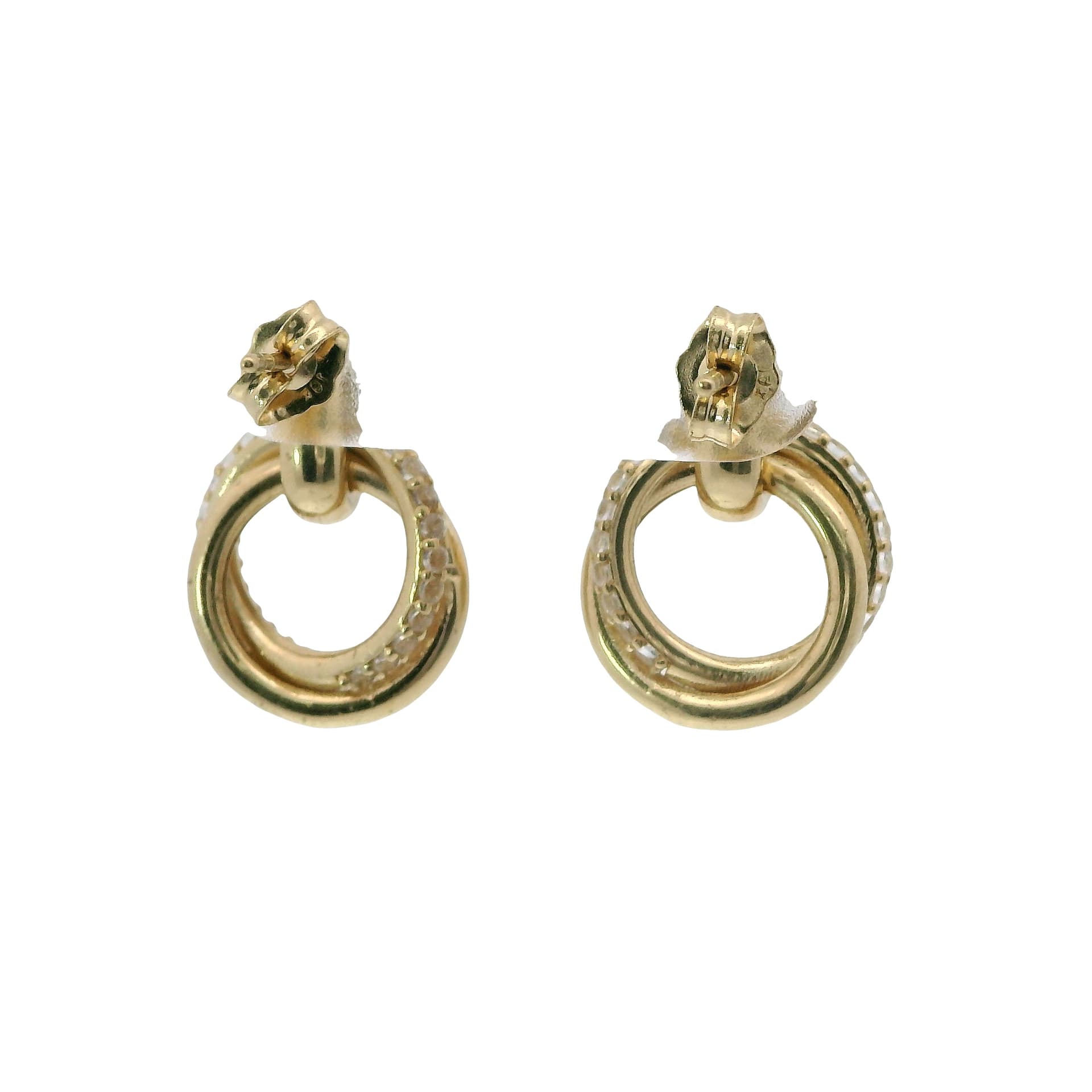 Solid 14K Yellow Gold Stud Earrings, Set with Cubic Zirconia (CZ), Made To Order., view 4