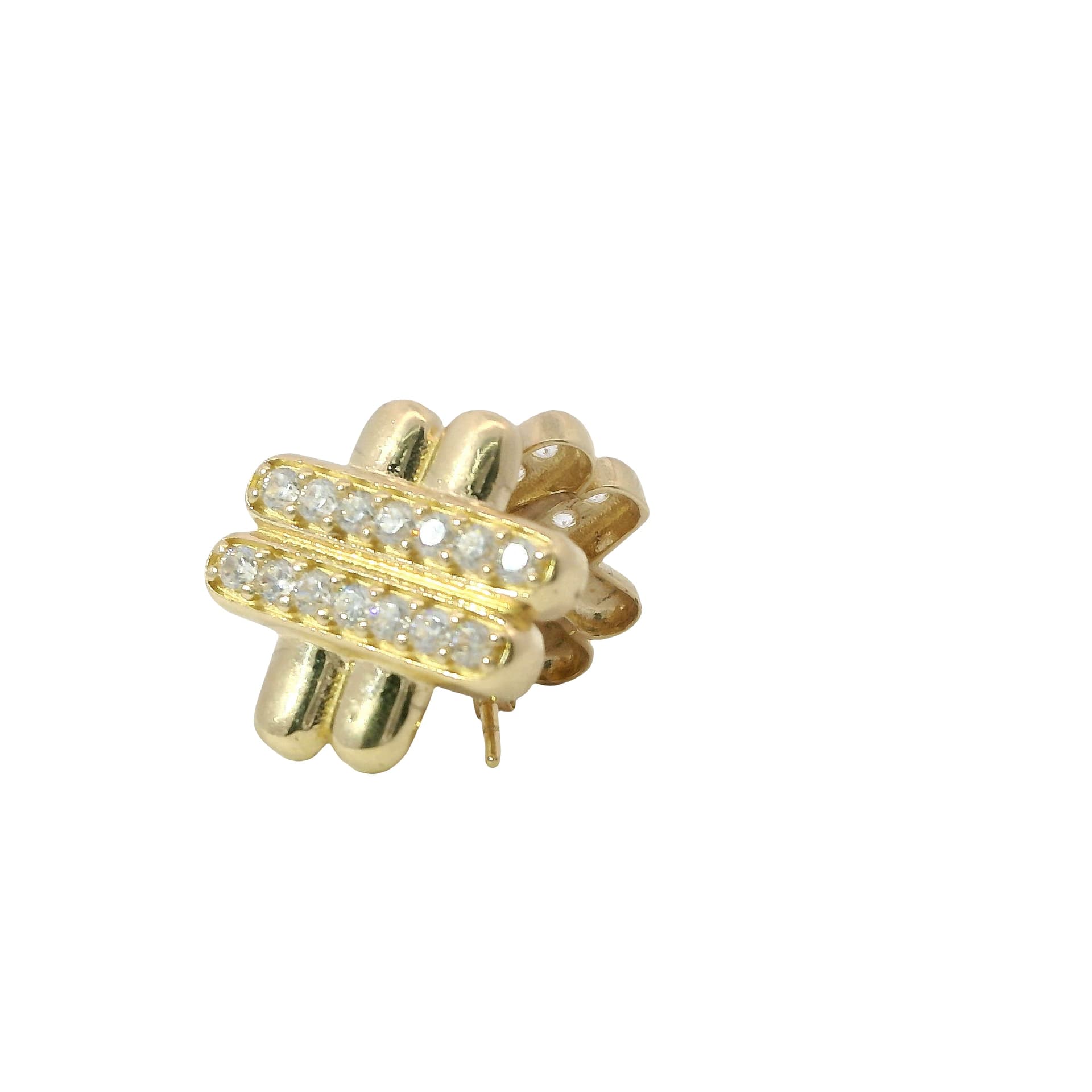 Solid 14K Yellow Gold Stud Earrings, Set with Cubic Zirconia (CZ), Made To Order., view 3