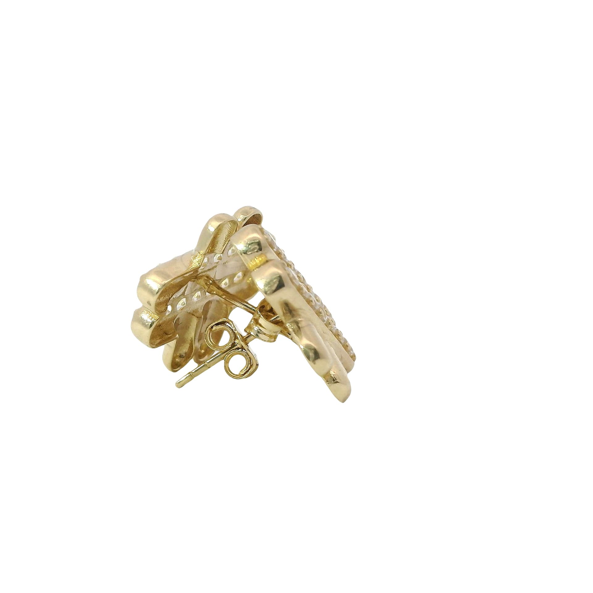 Solid 14K Yellow Gold Stud Earrings, Set with Cubic Zirconia (CZ), Made To Order., view 4