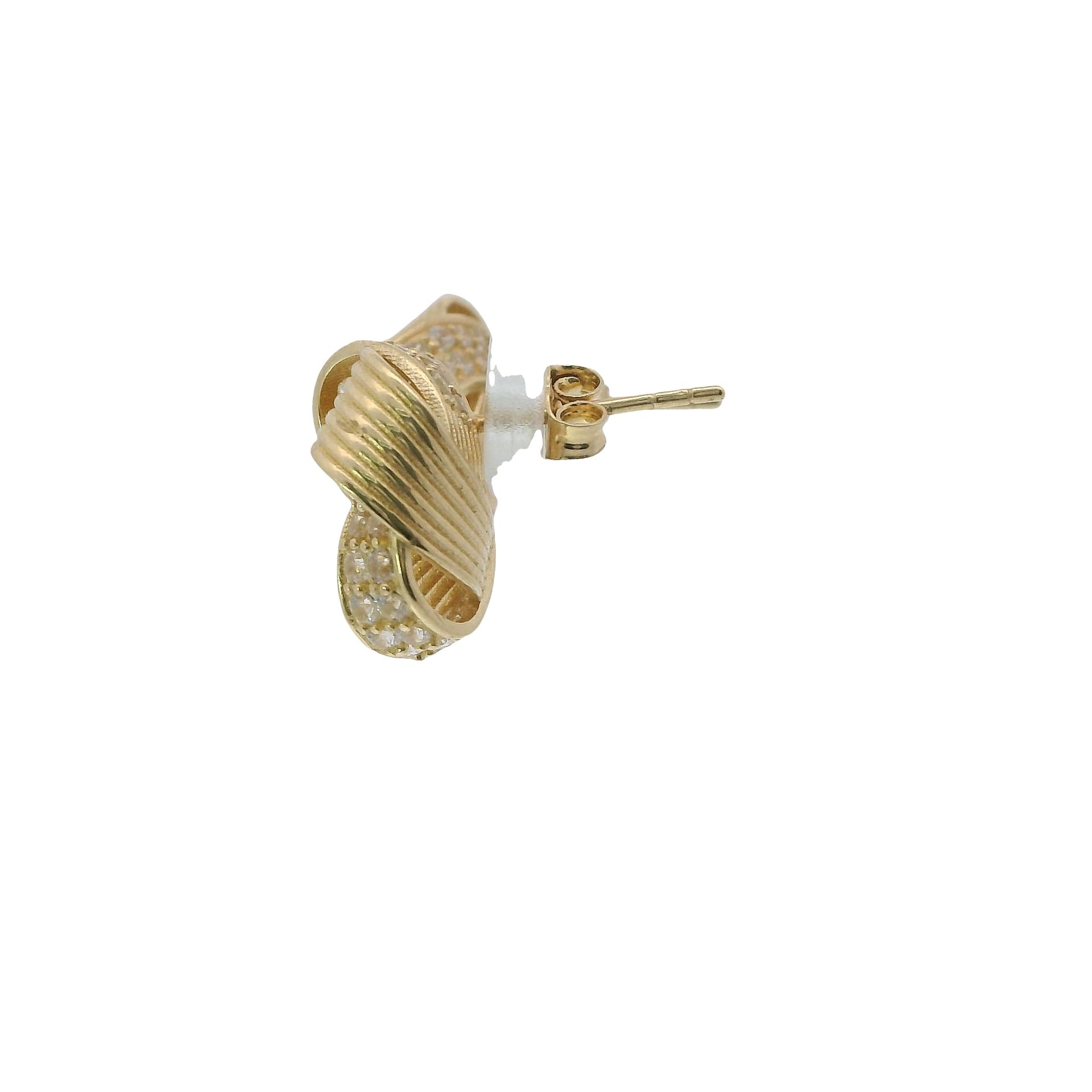 Solid 14K Yellow Gold Stud Earrings, Set with Cubic Zirconia (CZ), Made To Order., view 3