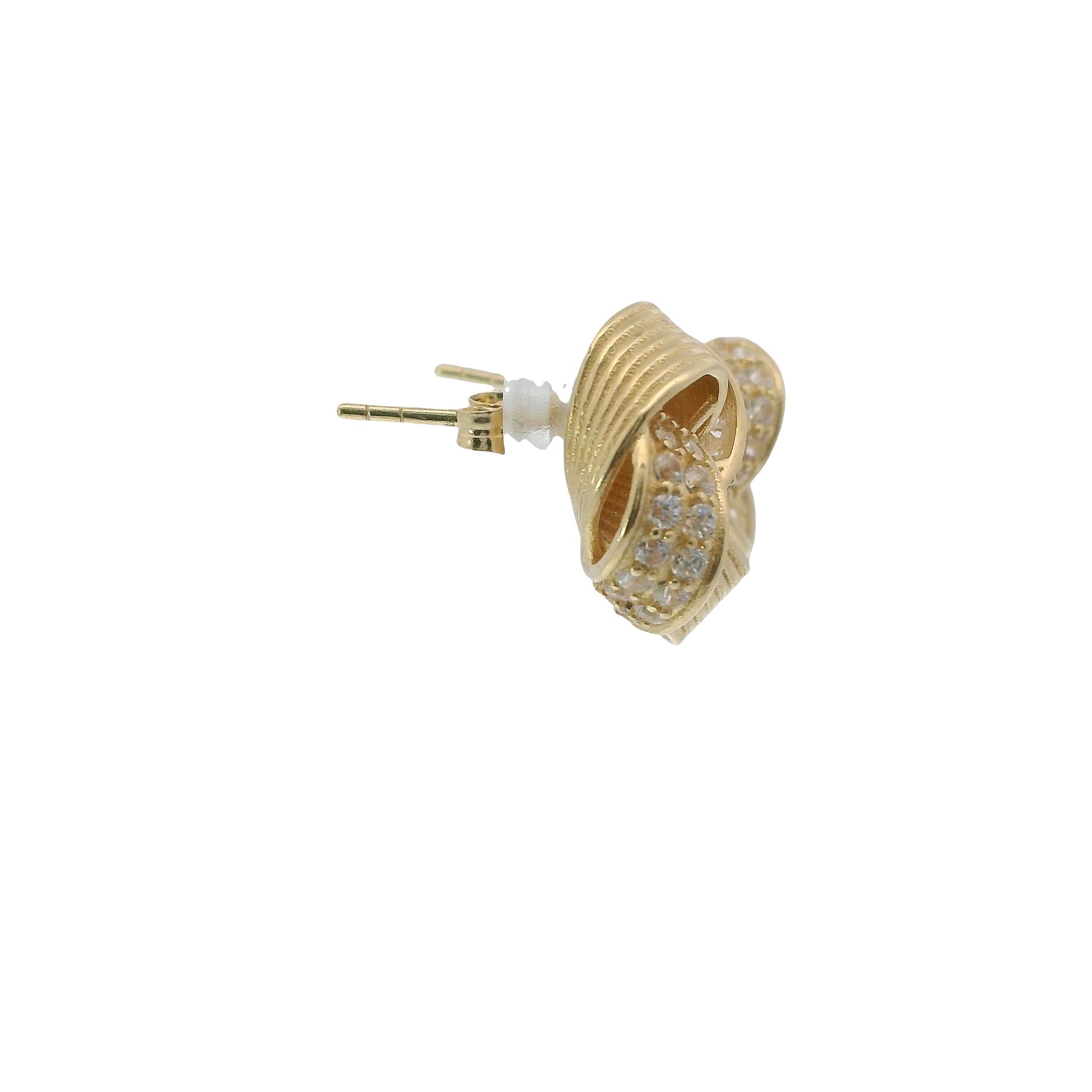 Solid 14K Yellow Gold Stud Earrings, Set with Cubic Zirconia (CZ), Made To Order., view 4