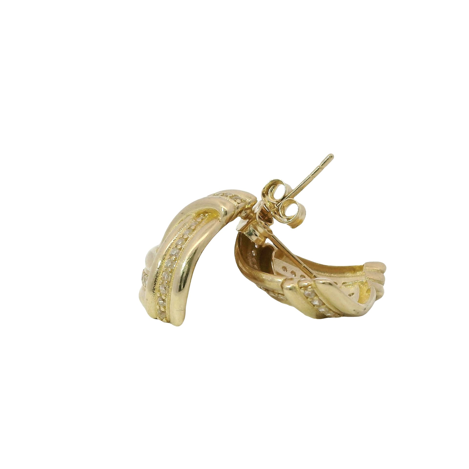 Solid 14K Yellow Gold Stud Earrings, Set with Cubic Zirconia (CZ), Made To Order., view 3
