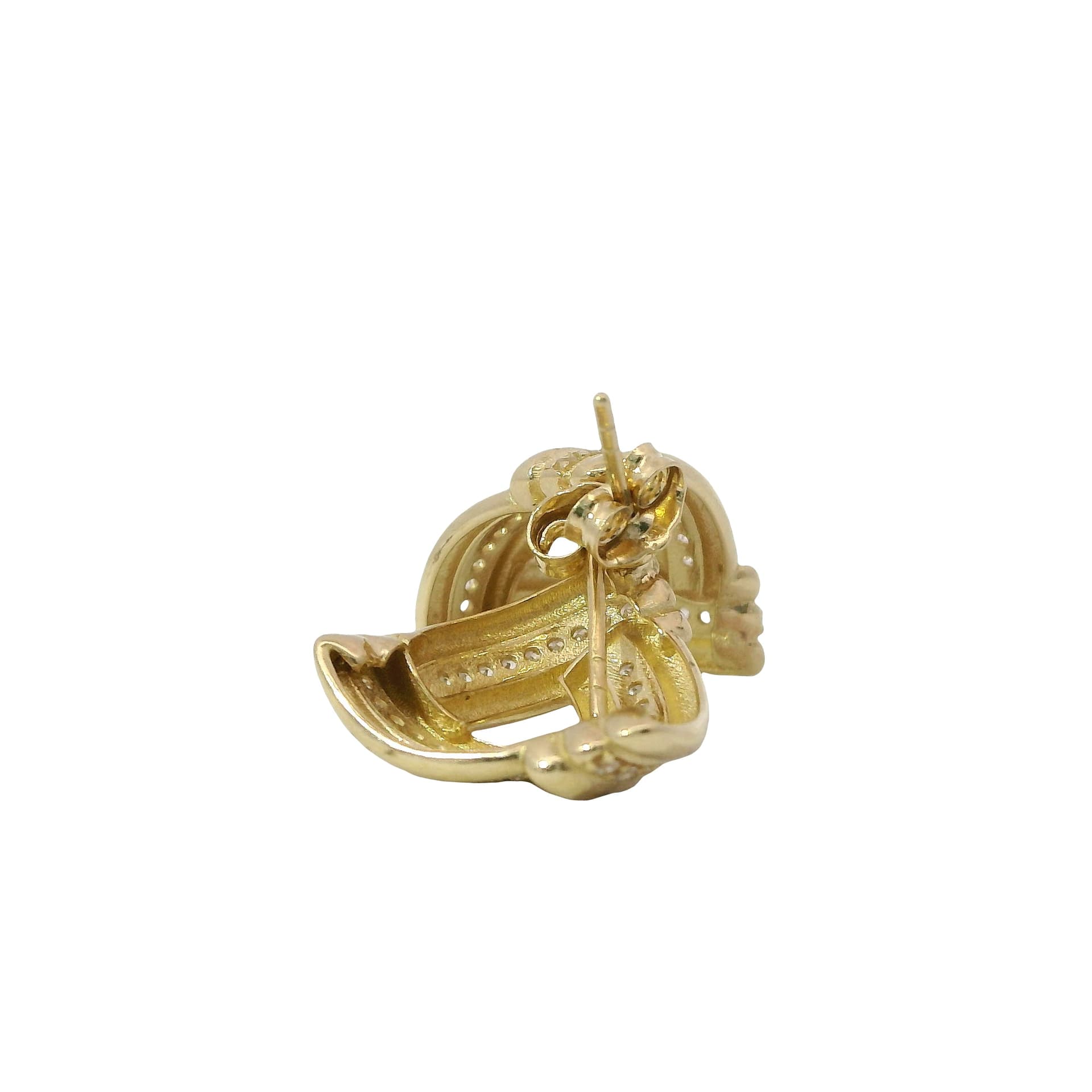 Solid 14K Yellow Gold Stud Earrings, Set with Cubic Zirconia (CZ), Made To Order., view 4