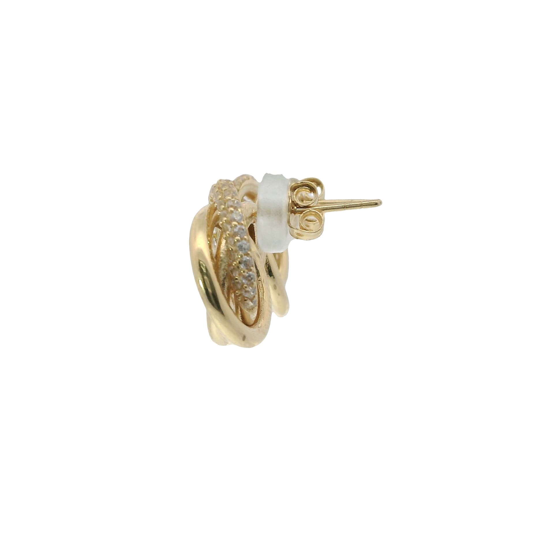 Solid 14K Yellow Gold Stud Earrings, Set with Cubic Zirconia (CZ), Made To Order., view 3